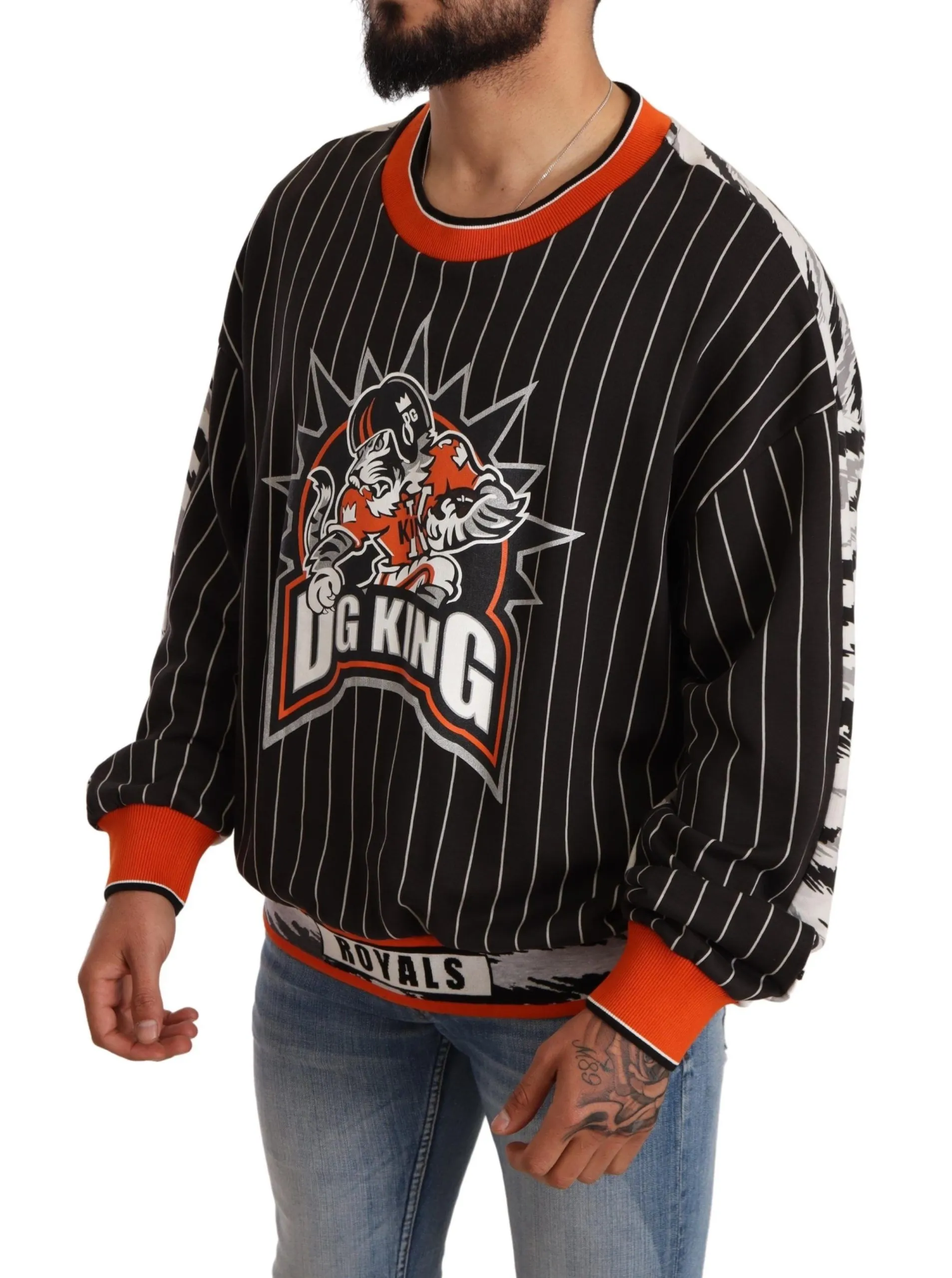 Dolce & Gabbana Men's Exclusive Black Striped DG KING Sweater