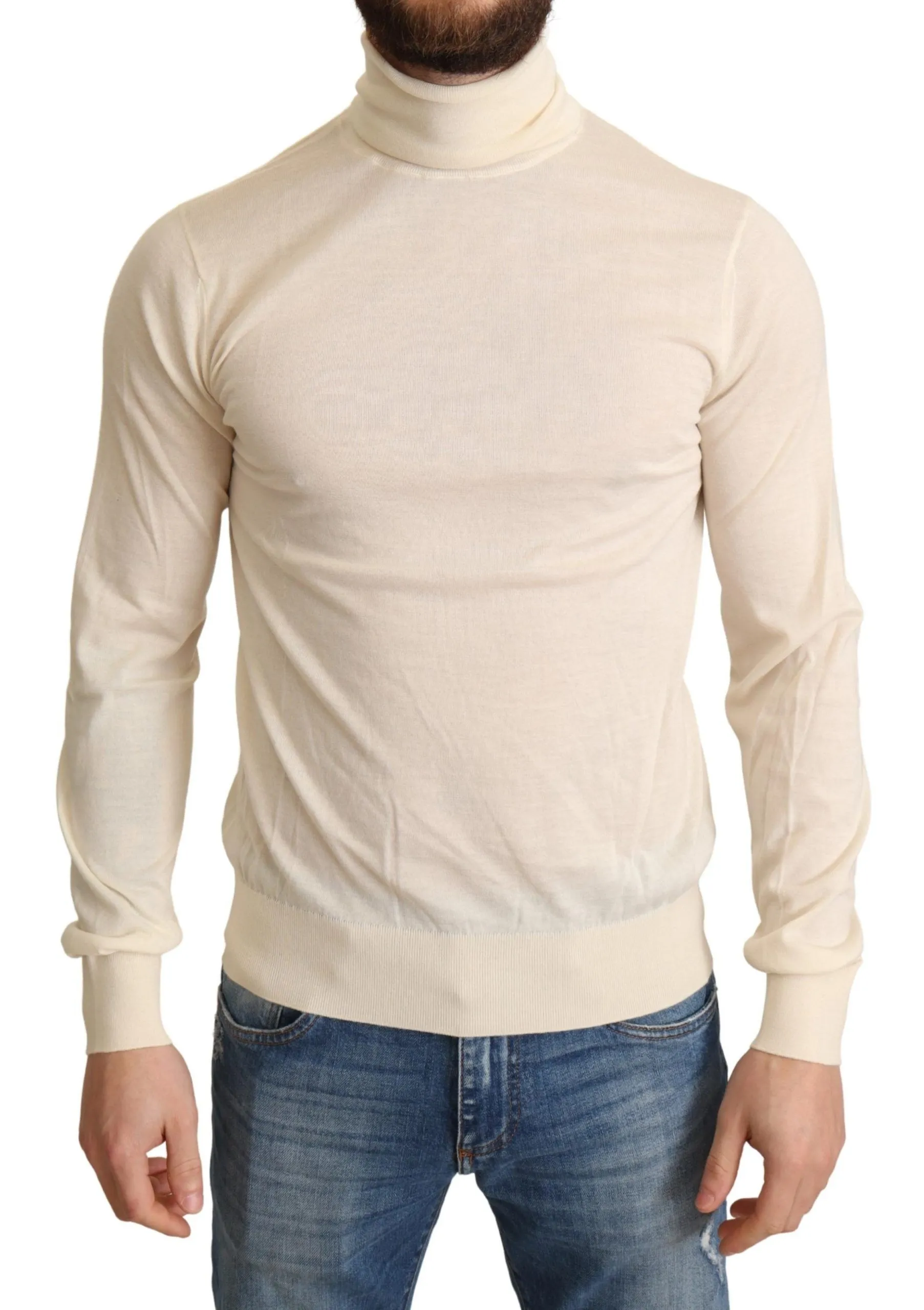 Dolce & Gabbana Men's Cream Cashmere Turtleneck Sweater