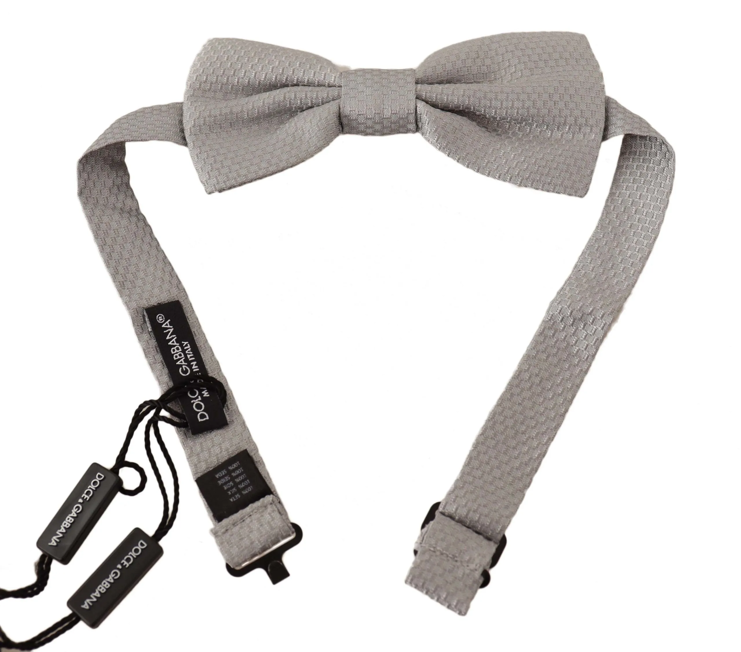 Dolce & Gabbana Men's Elegant Silver Silk Bow Tie