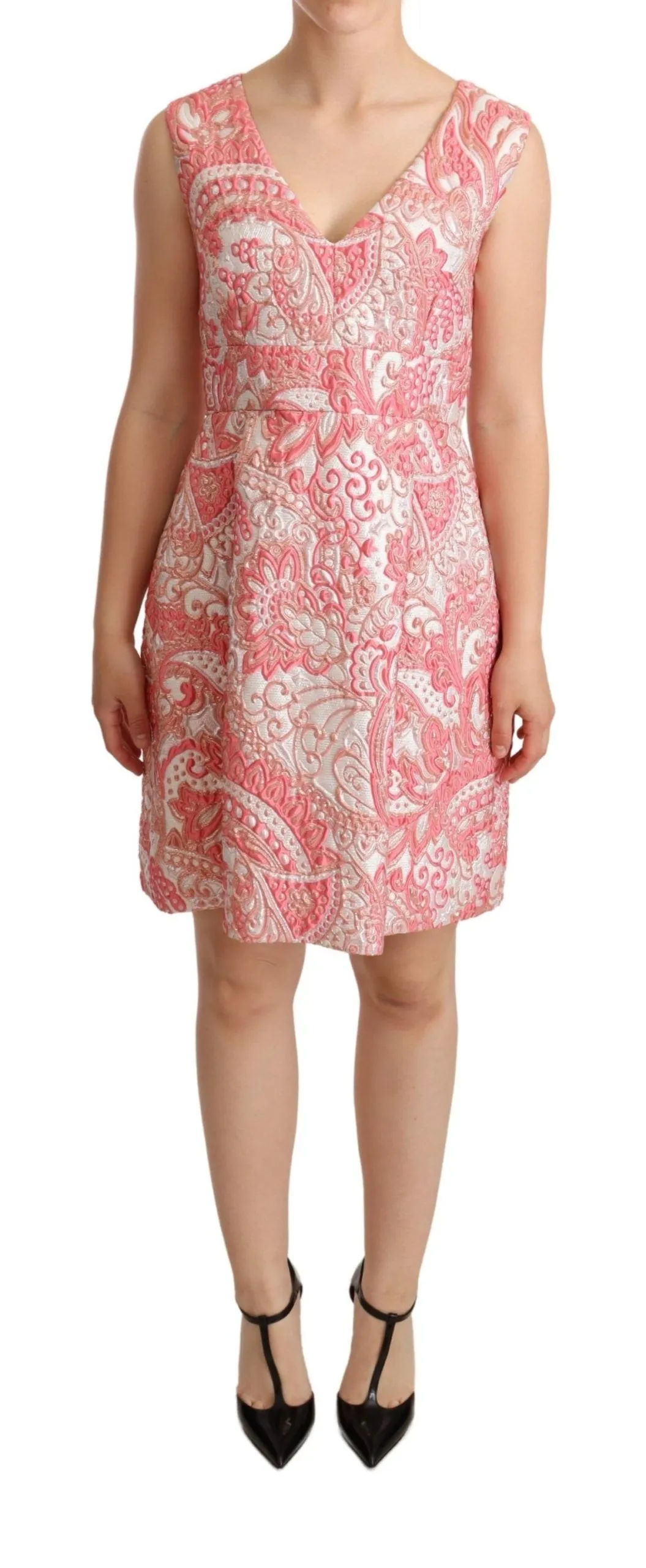 Dolce & Gabbana Women's Elegant Pink Jacquard Floral Sheath Dress