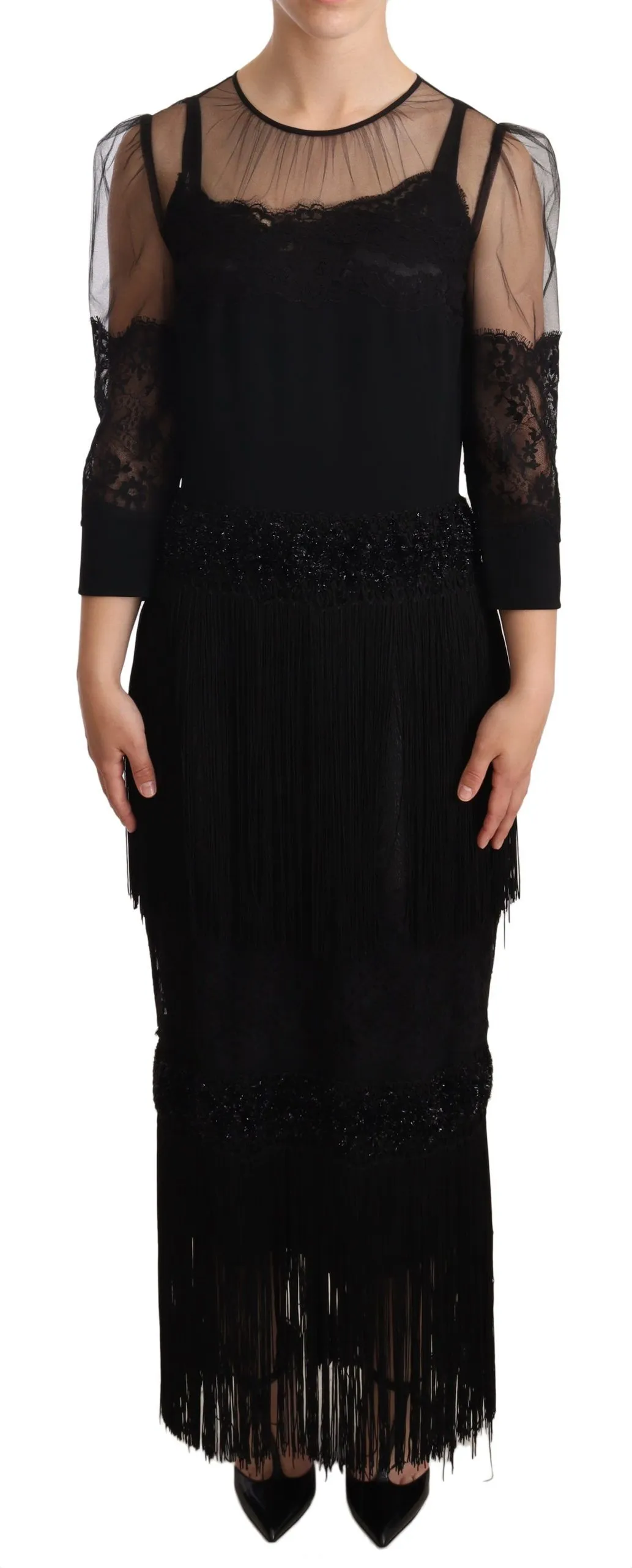 Dolce & Gabbana Women's Elegant Lace Midi Dress in Black