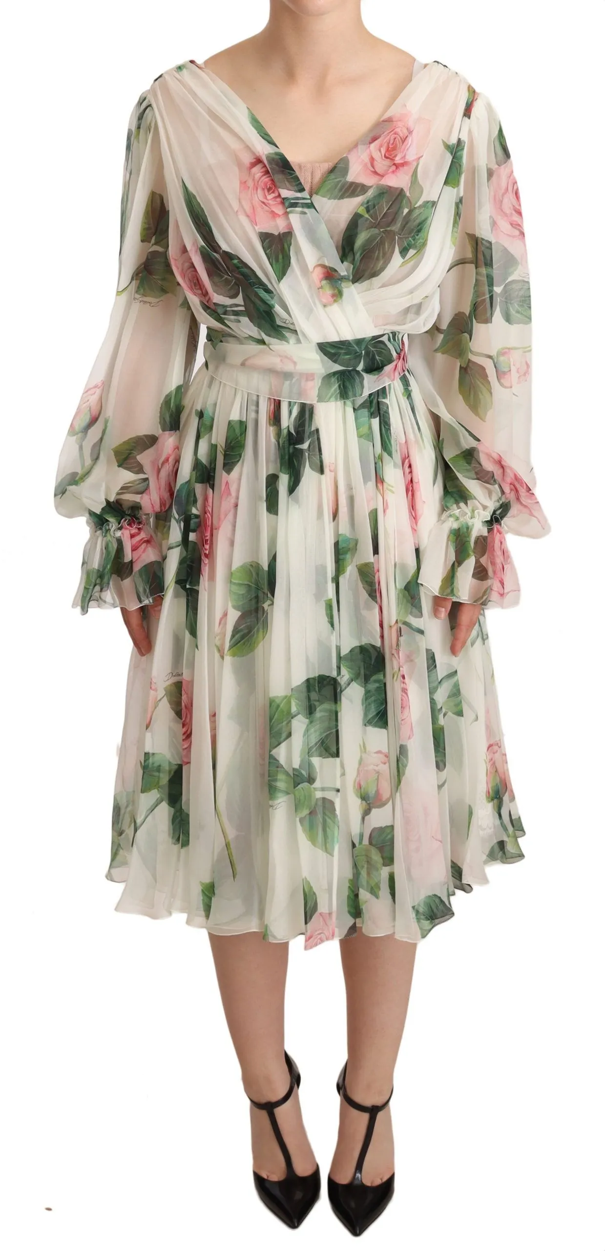 Dolce & Gabbana Women's Elegant White Floral Silk Midi Dress
