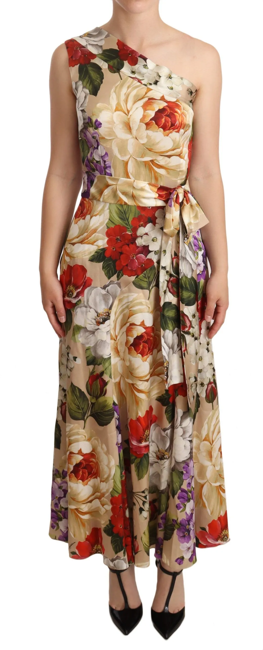 Dolce & Gabbana Women's Elegant Floral One-Shoulder Silk Dress