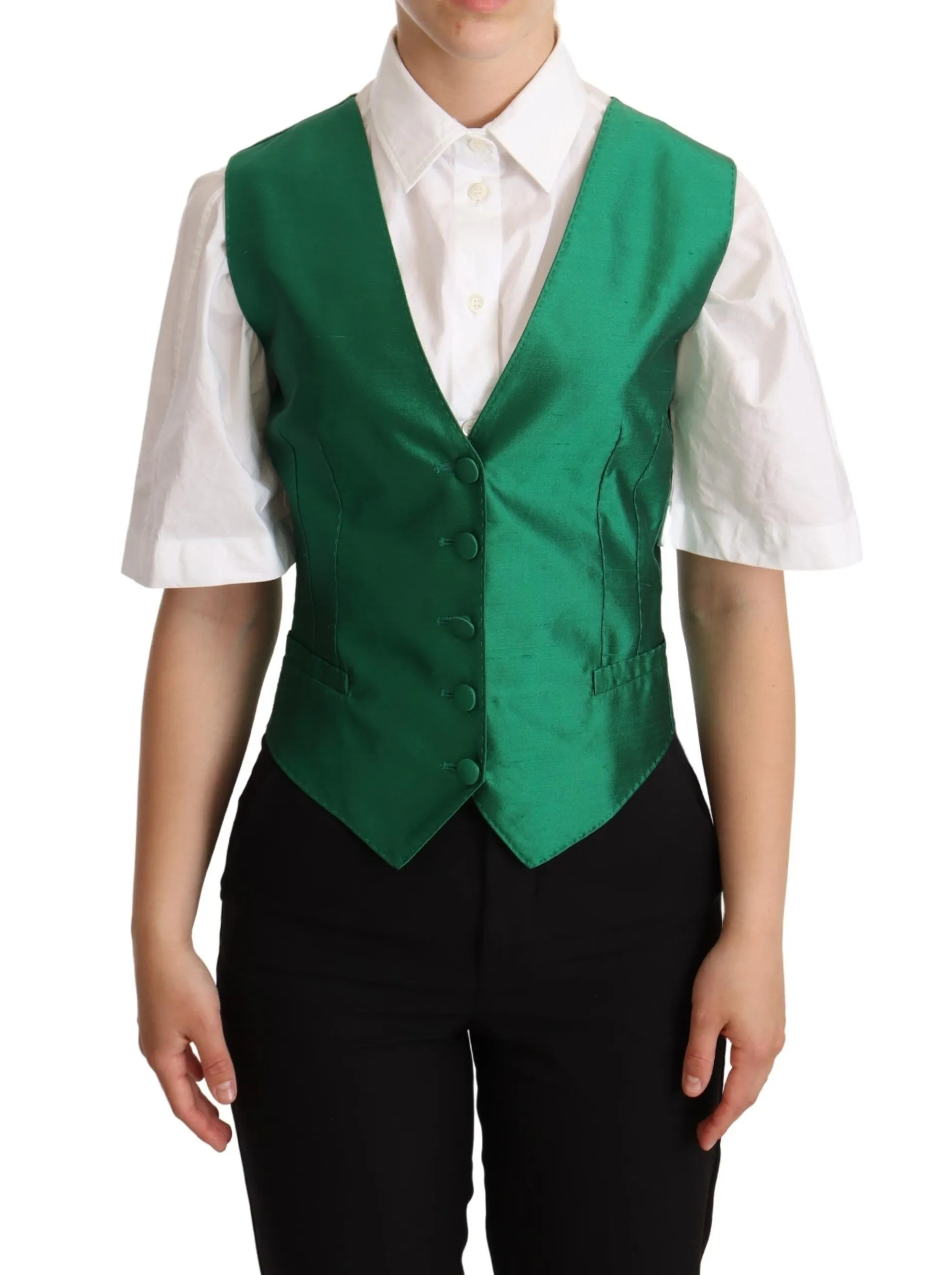 Dolce & Gabbana Women's Elegant Green Silk Blend Waistcoat