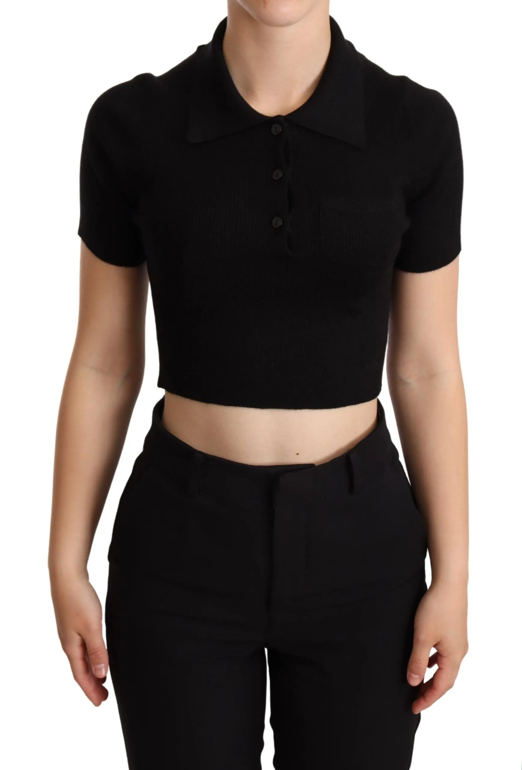 Dolce & Gabbana Women's Elegant Cashmere-Silk Cropped Polo Top