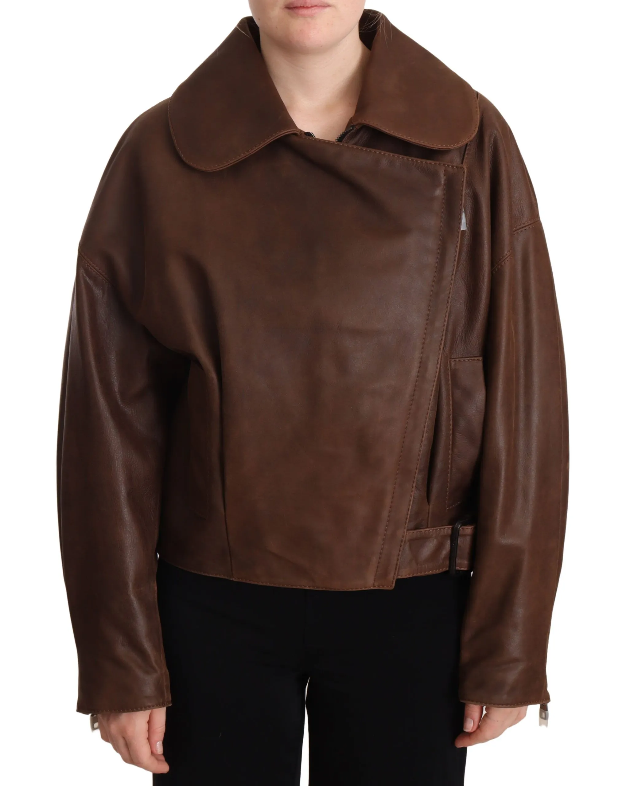 Dolce & Gabbana Women's Chic Brown Leather Biker Jacket