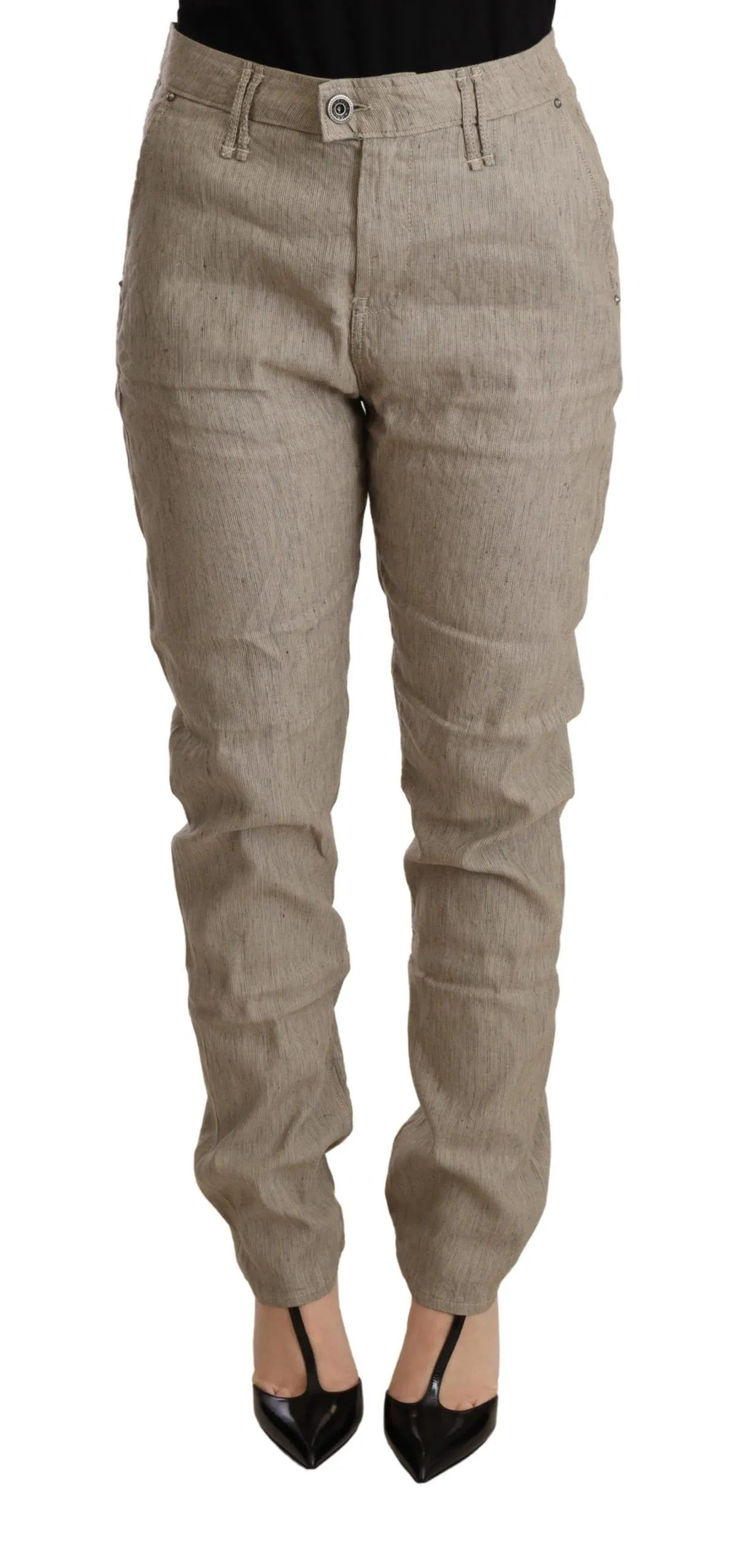 CYCLE Women's Chic Beige Mid Waist Baggy Pants for Sophisticated Style