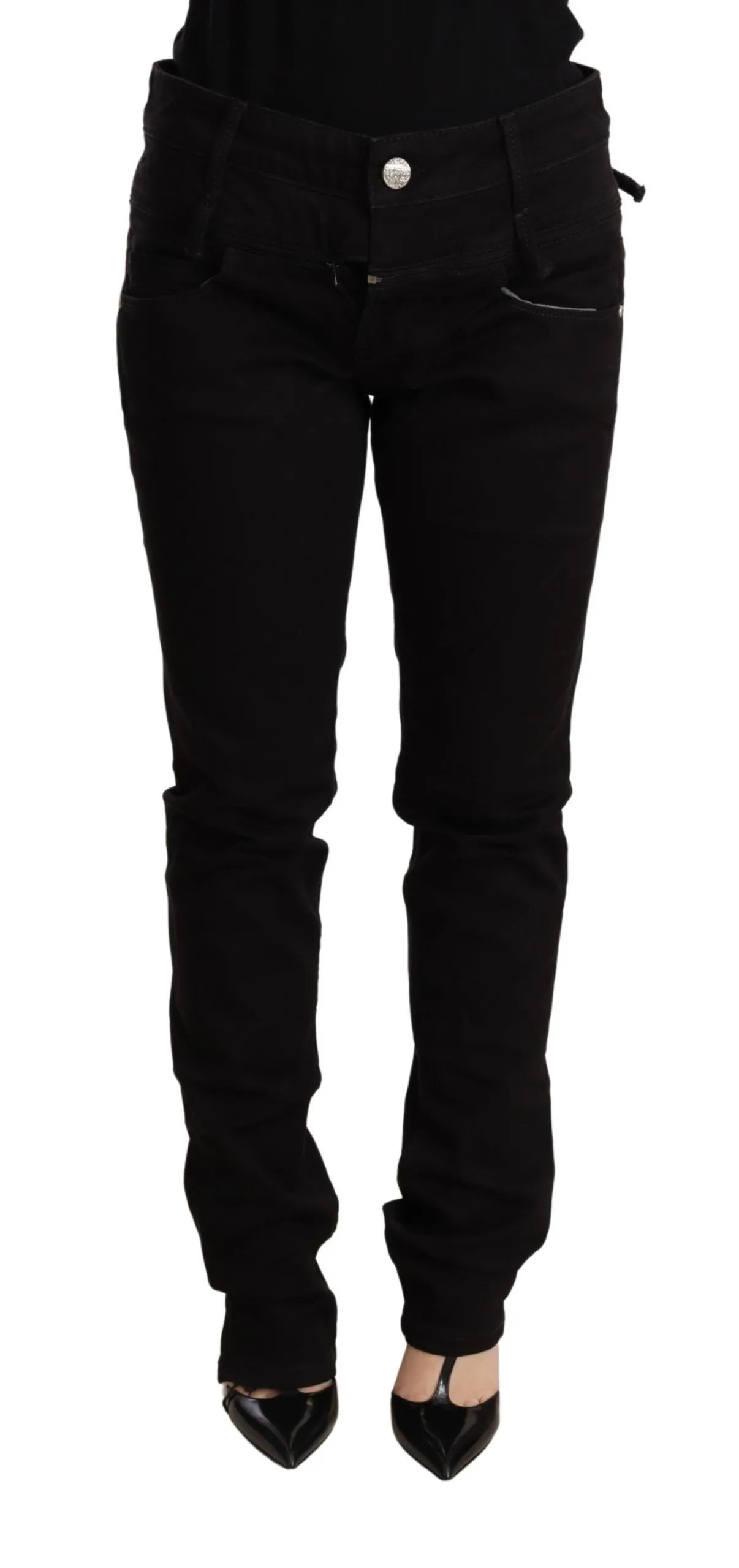 Acht Women's Chic Low Waist Skinny Black Denim