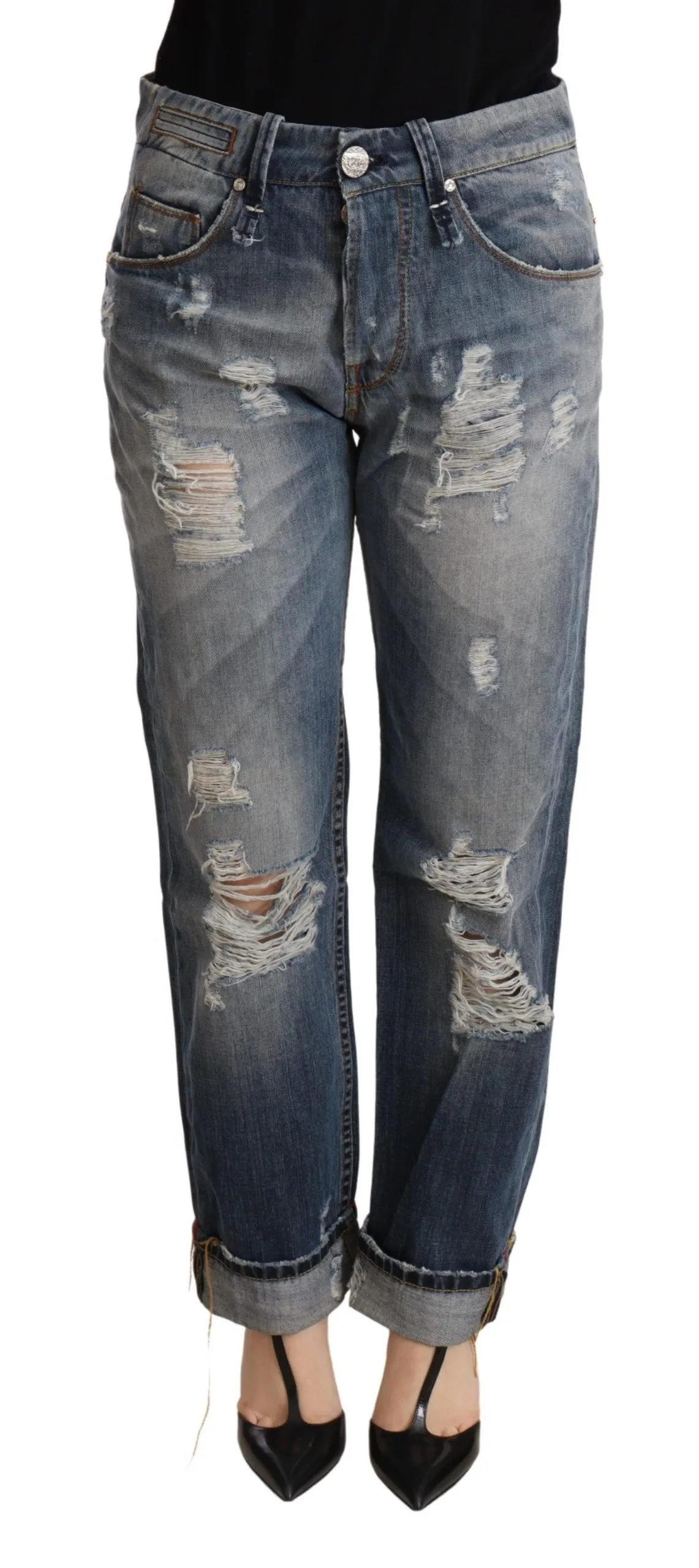 Acht Women's Authentic Mid Waist Baggy Denim Jeans