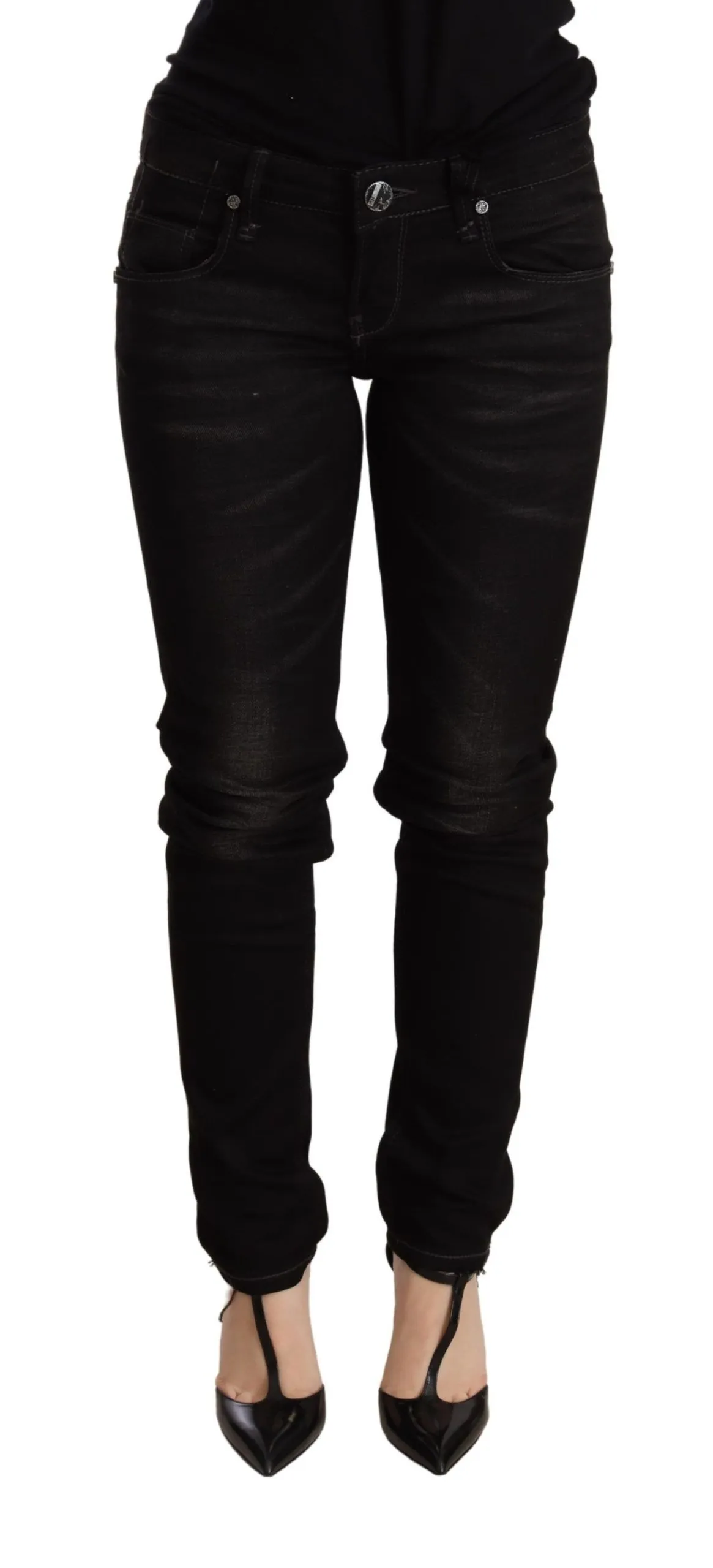 Acht Women's Chic Black Low Waist Skinny Denim