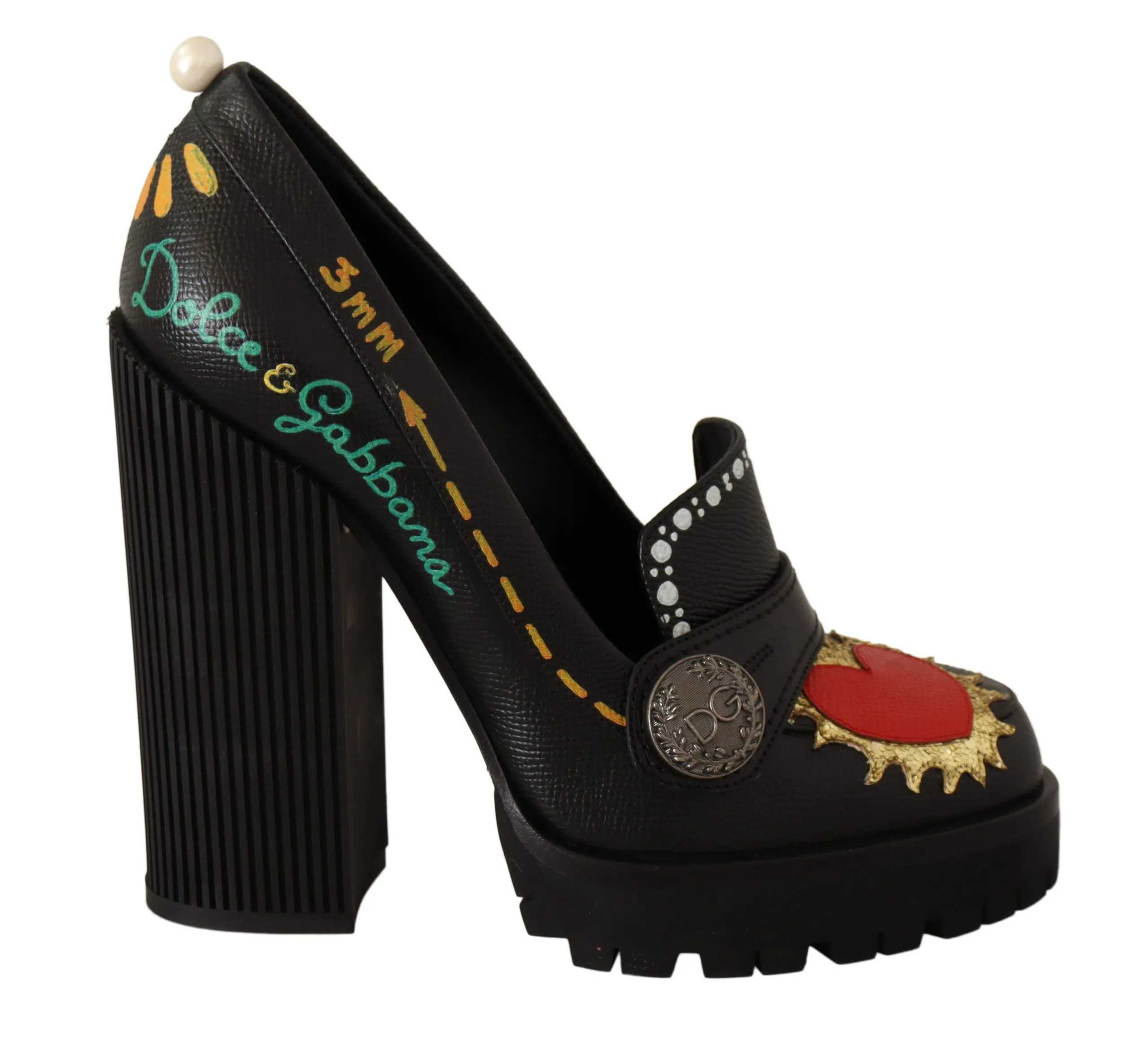 Dolce & Gabbana Women's Elegant Black Leather Pumps with Appliques