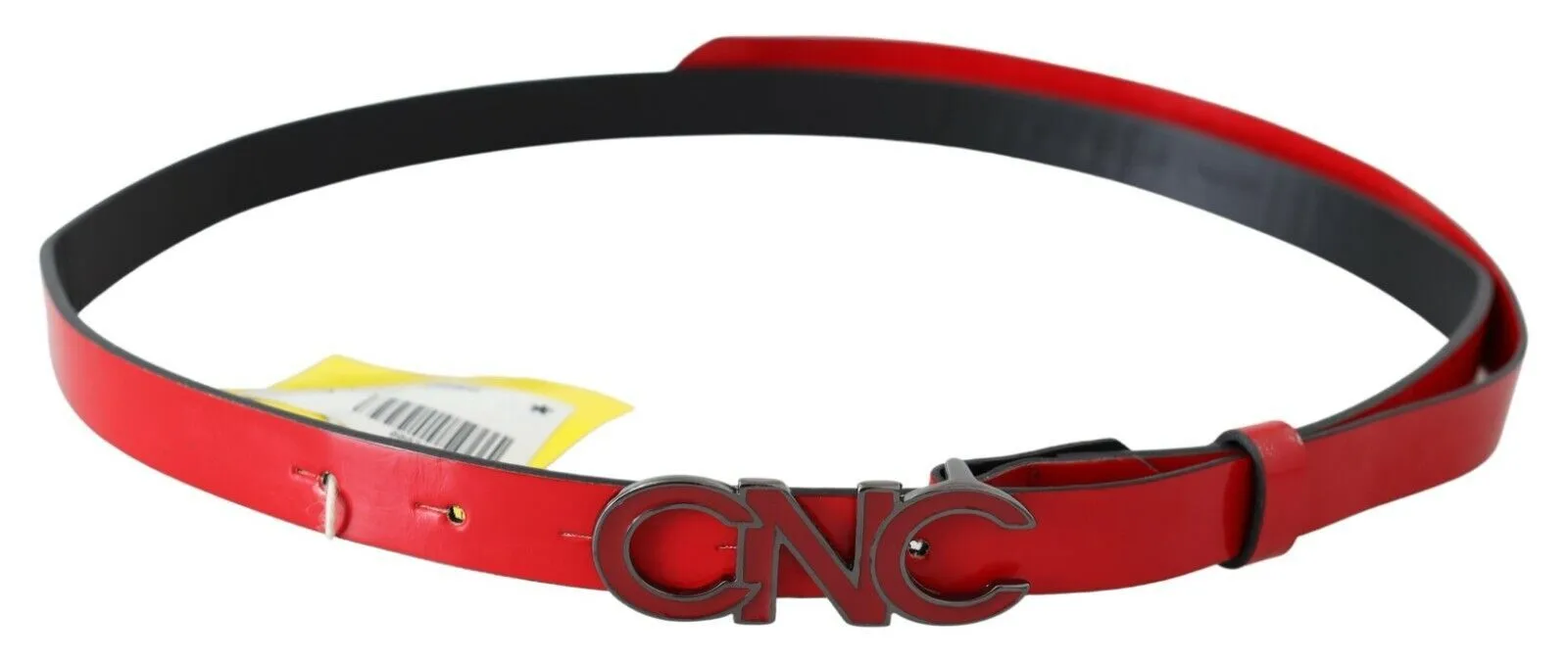 Costume National Women's Chic Red Leather Waist Belt with Black-Tone Buckle
