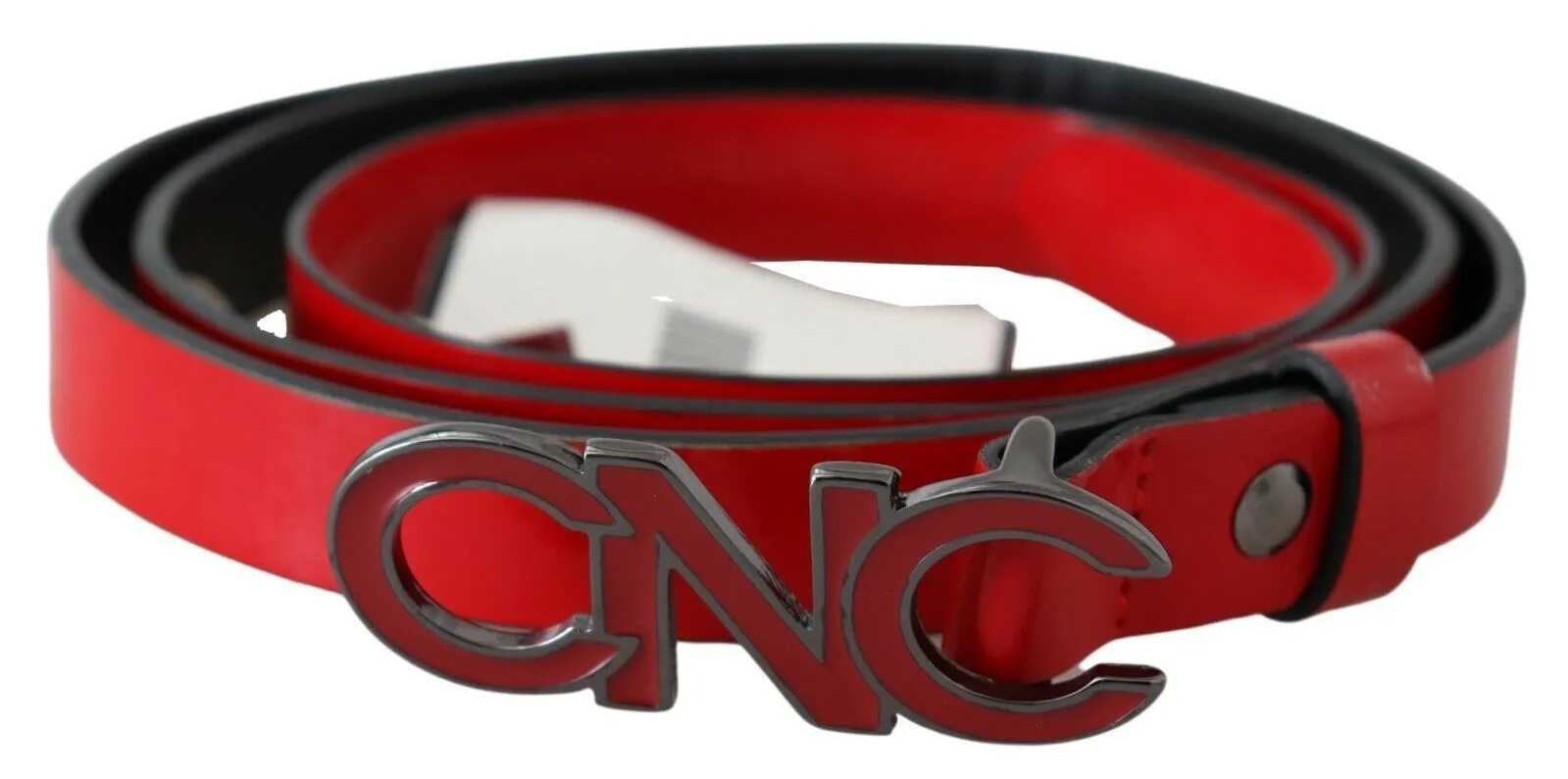Costume National Women's Chic Red Leather Waist Belt with Black-Tone Buckle