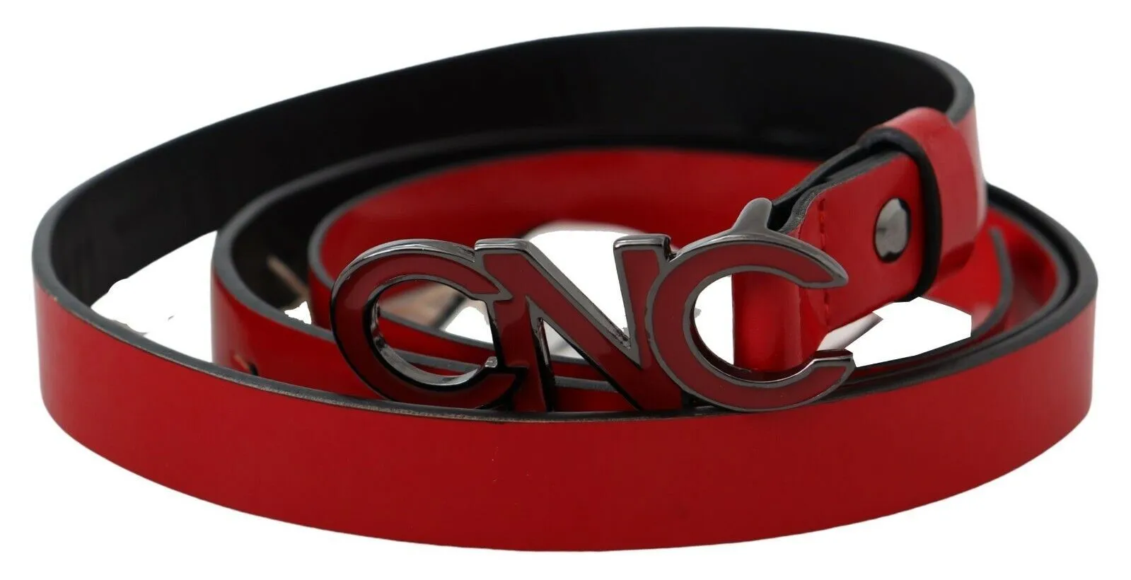 Costume National Women's Chic Red Leather Waist Belt with Black-Tone Buckle