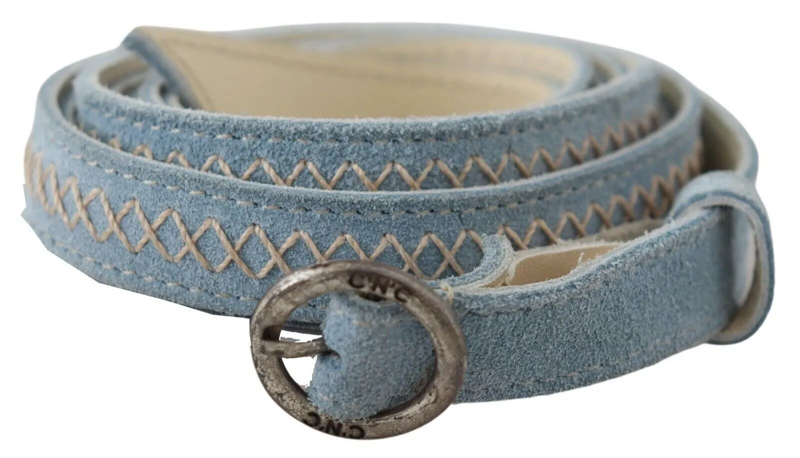 Costume National Women's Chic Sky Blue Leather Belt - Buckle Up in Style