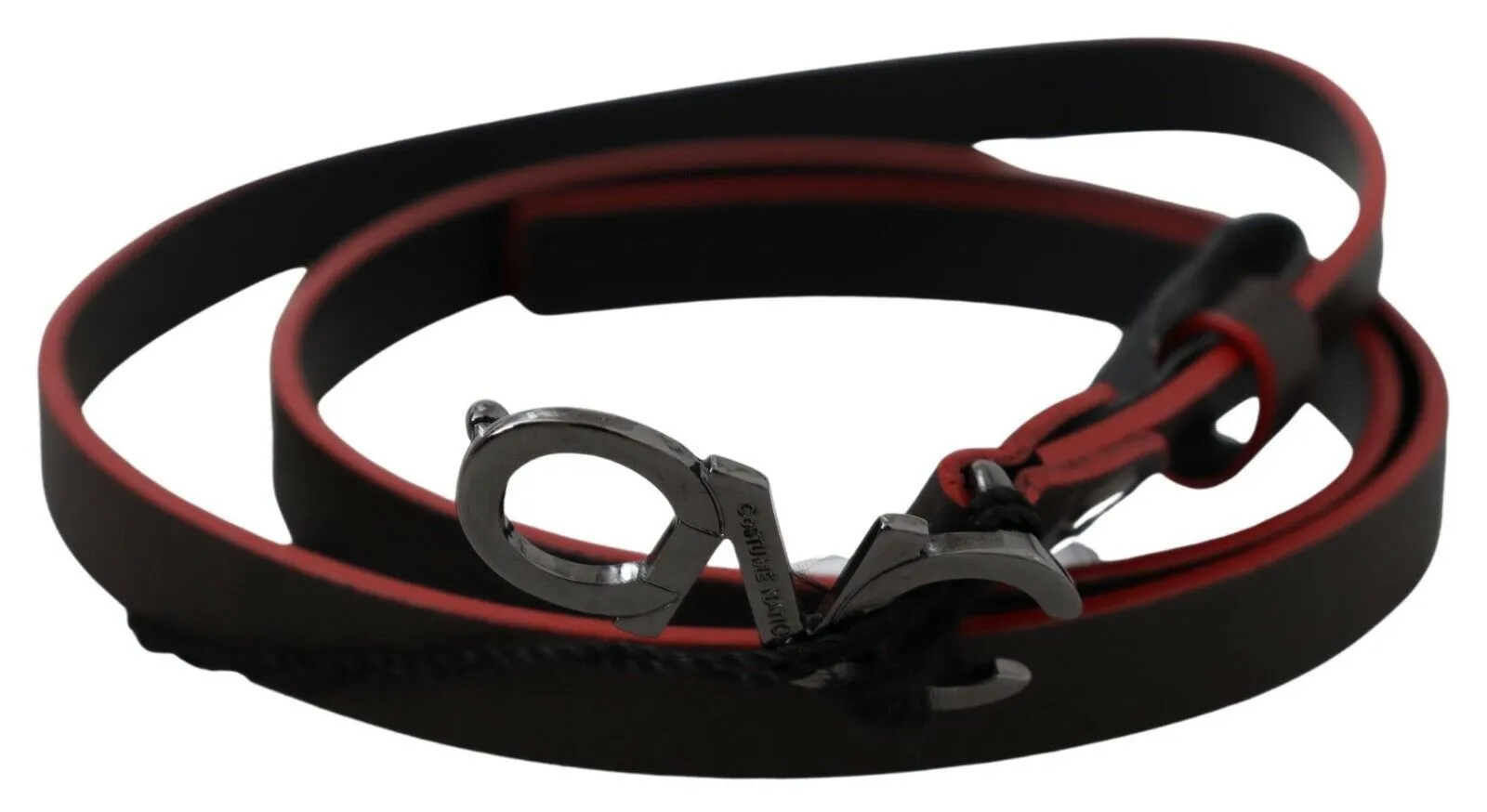 Costume National Women's Maroon & Black Italian Leather Fashion Belt