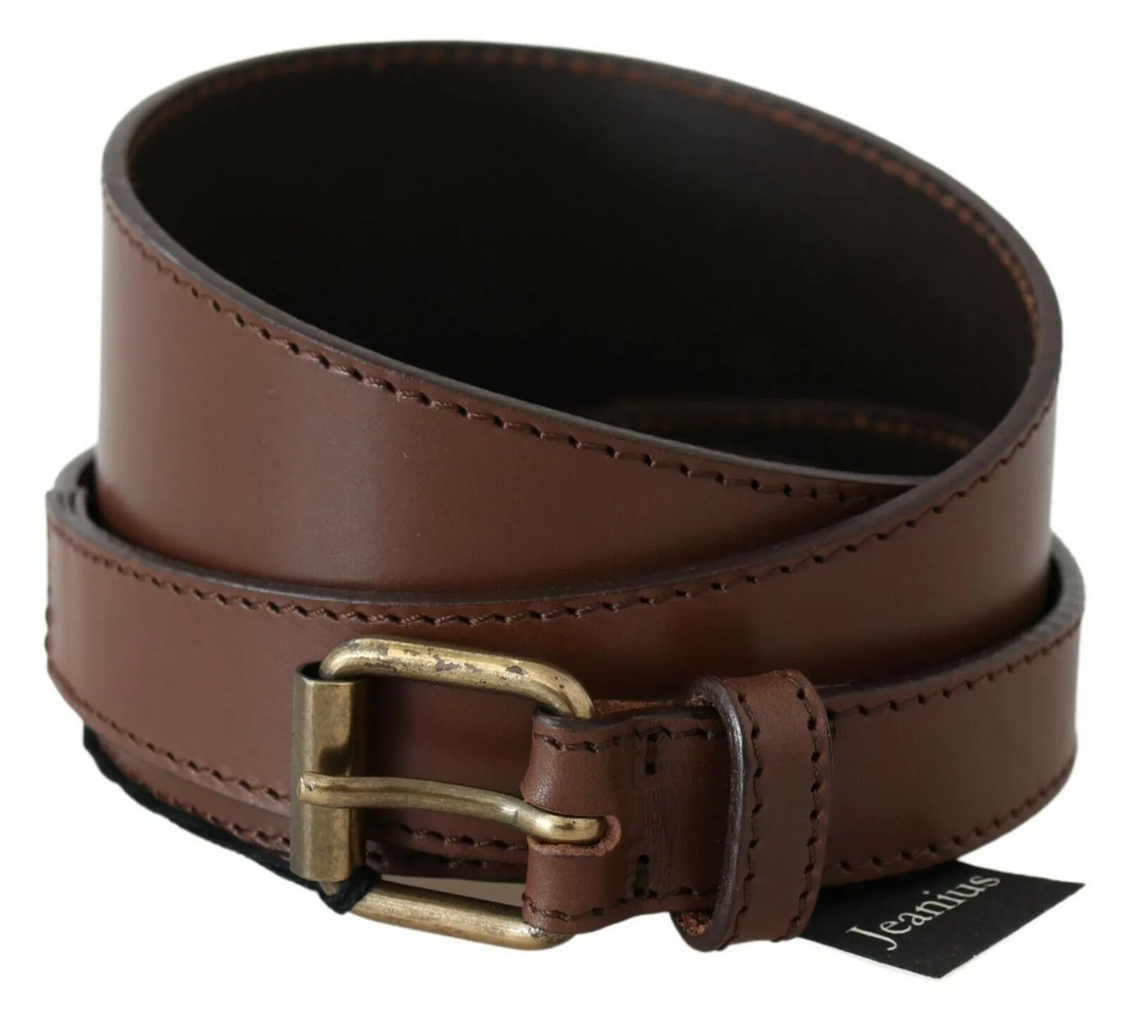 PLEIN SUD Women's Chic Brown Leather Fashion Belt with Bronze-Tone Hardware