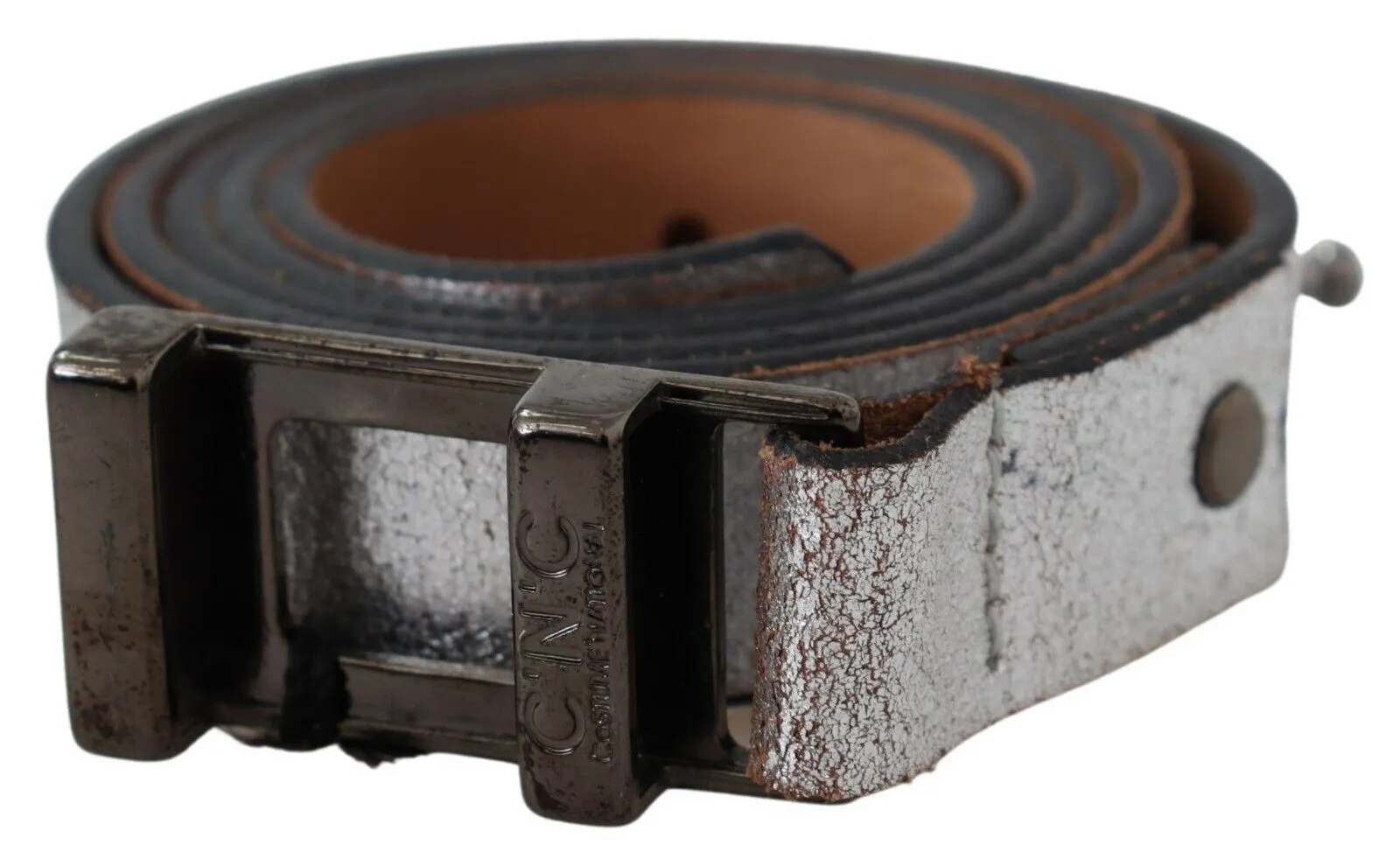 Costume National Women's Elegant Silver Leather Fashion Belt