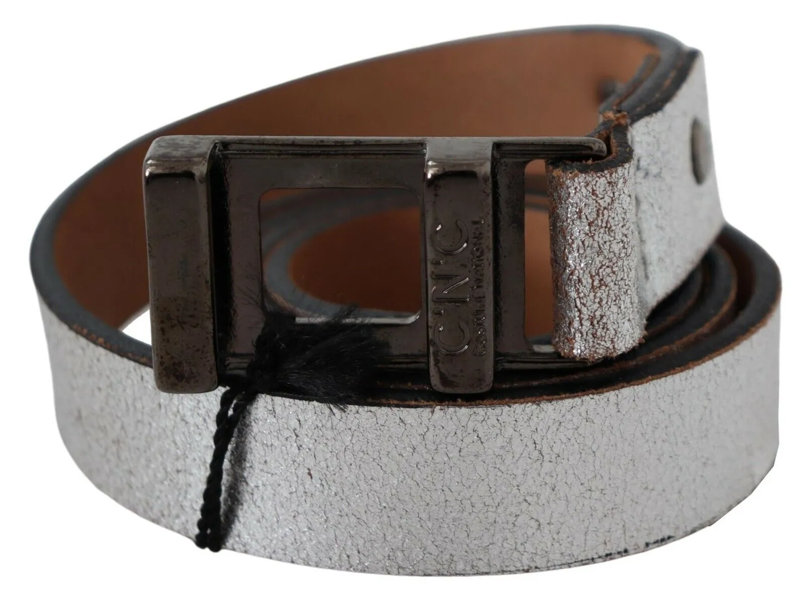 Costume National Women's Elegant Silver Leather Fashion Belt