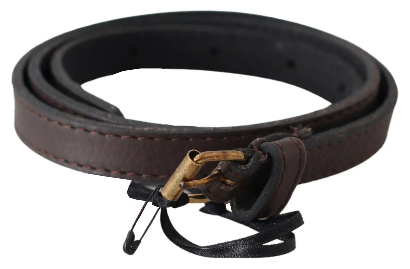 MILA SCHÖN Women's Elegant Brown Leather Fashion Belt with Gold-Tone Buckle