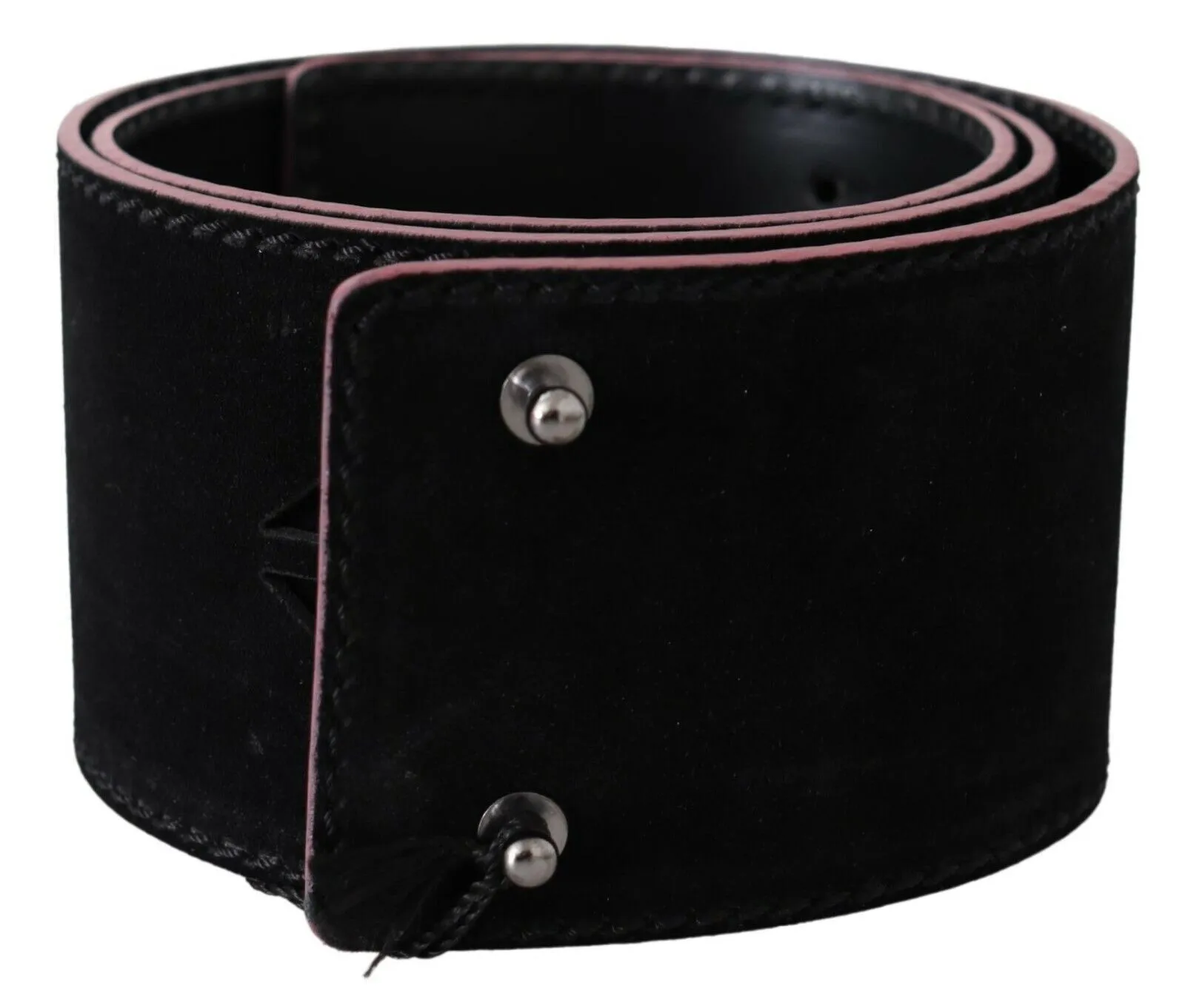 Costume National Women's Elegant Wide Leather Fashion Belt with Metal Accents
