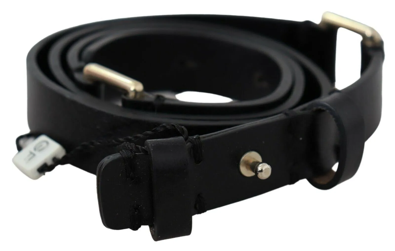 GF Ferre Women's Elegant Black Leather Fashion Belt with Gold-Tone Buckle