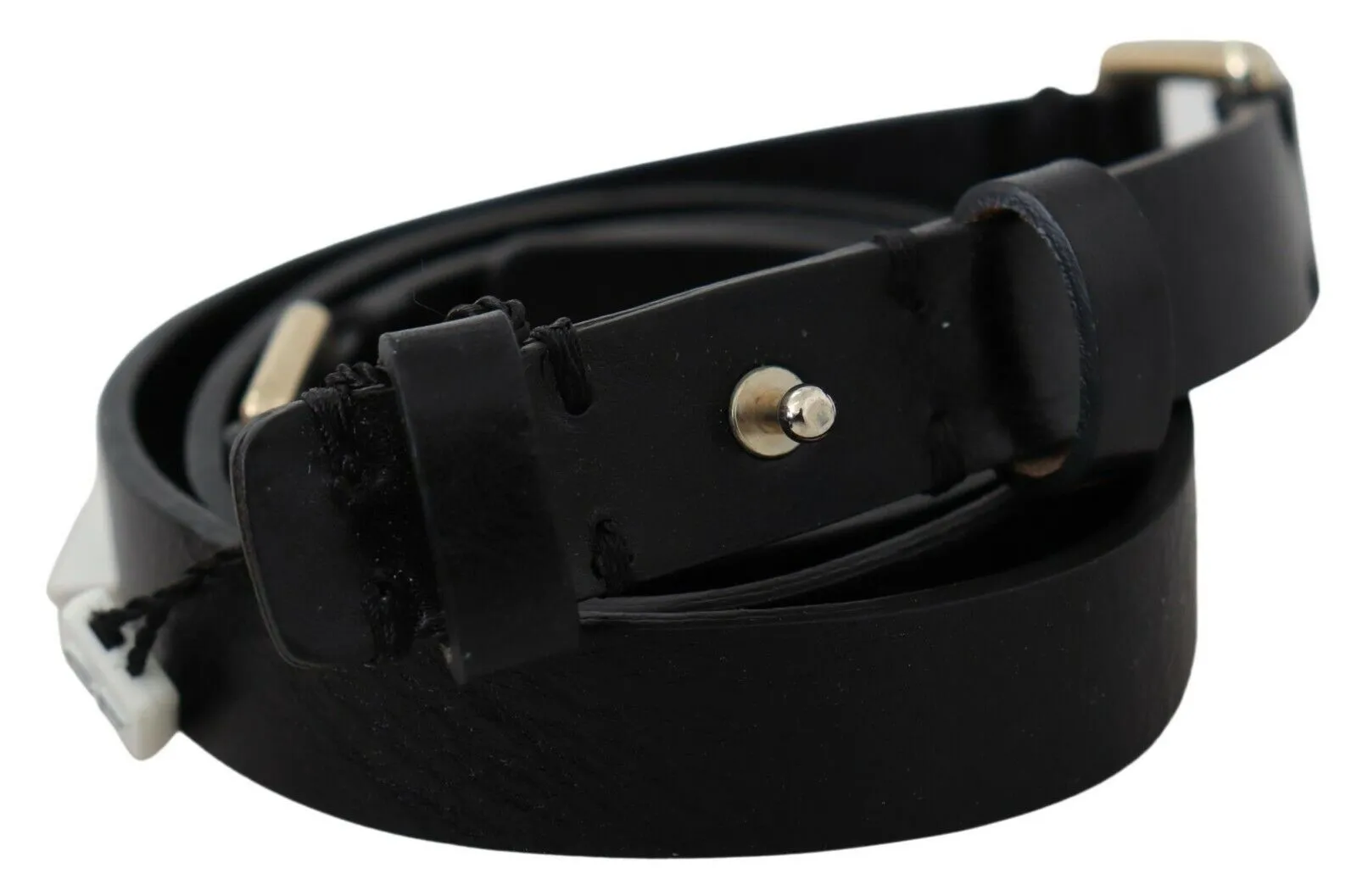 GF Ferre Women's Elegant Black Leather Fashion Belt with Gold-Tone Buckle