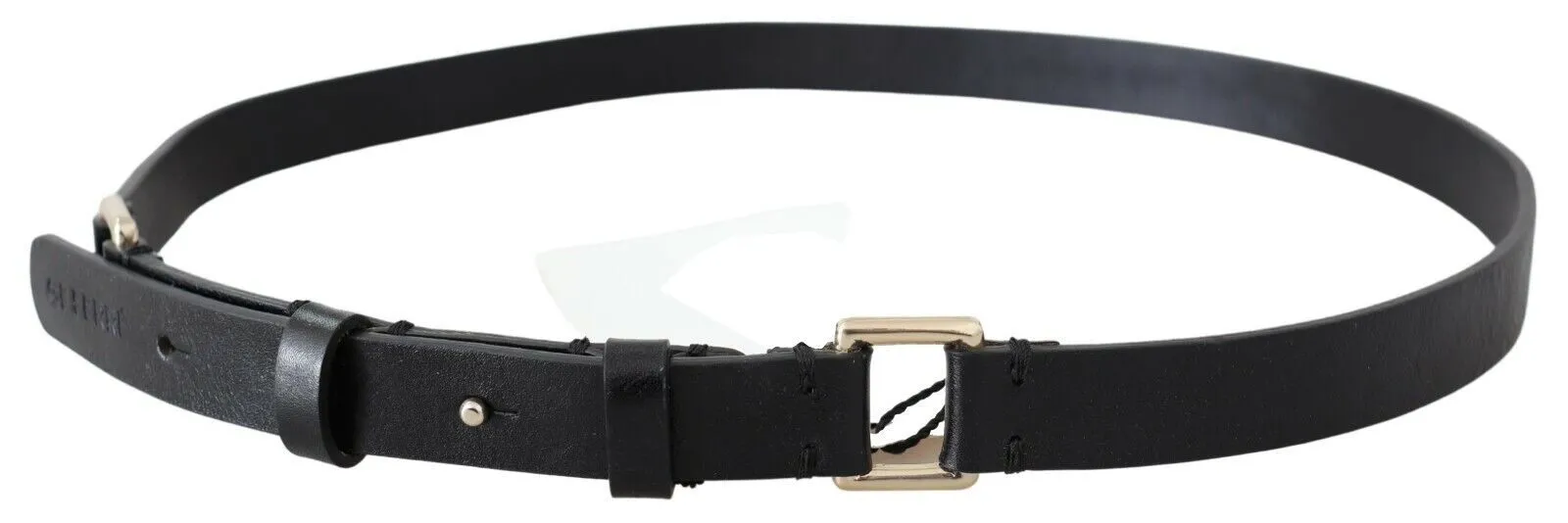 GF Ferre Women's Elegant Black Leather Fashion Belt with Gold-Tone Buckle