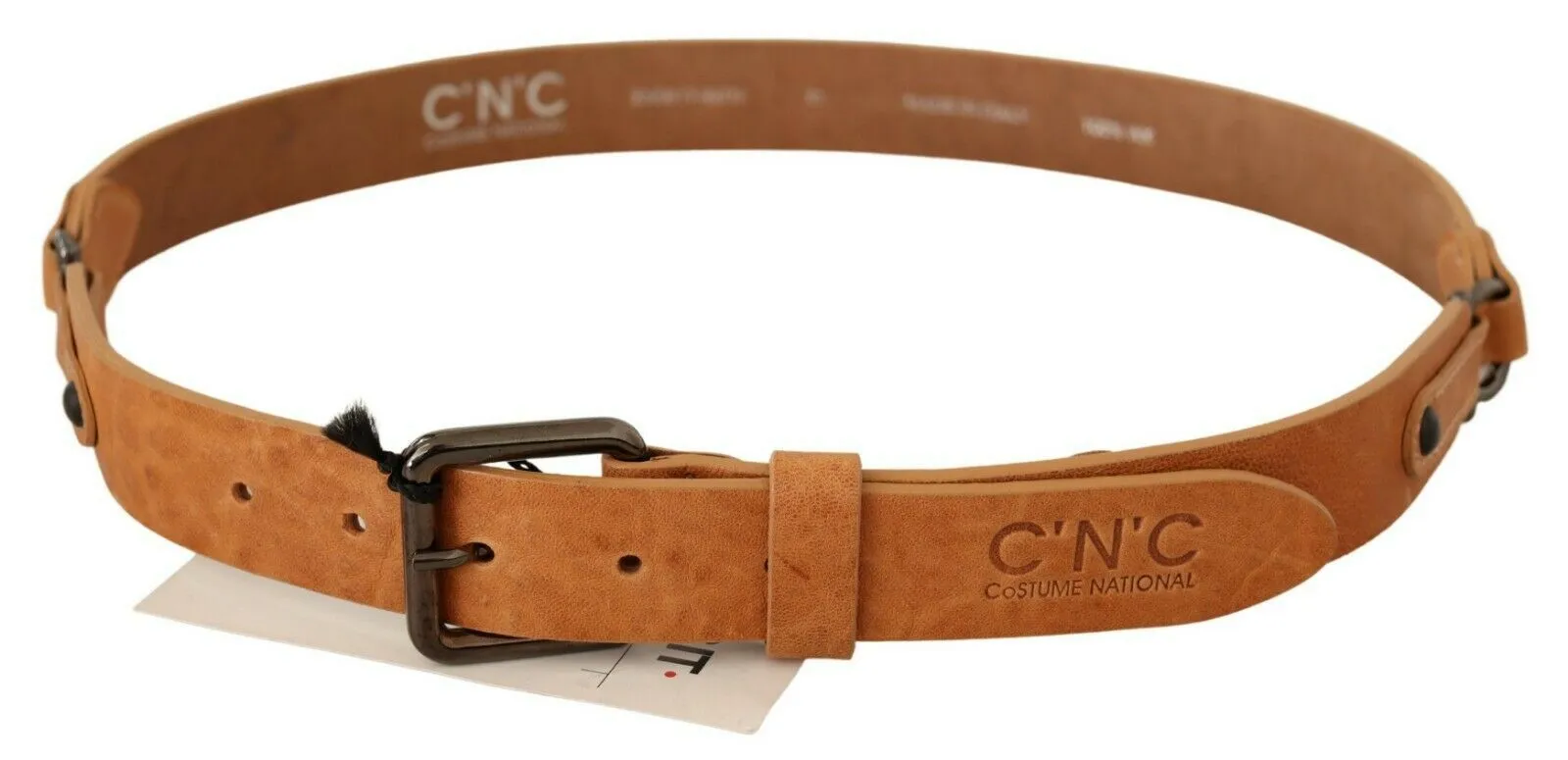 Costume National Women's Elegant Light Brown Fashion Belt with Black-Tone Buckle