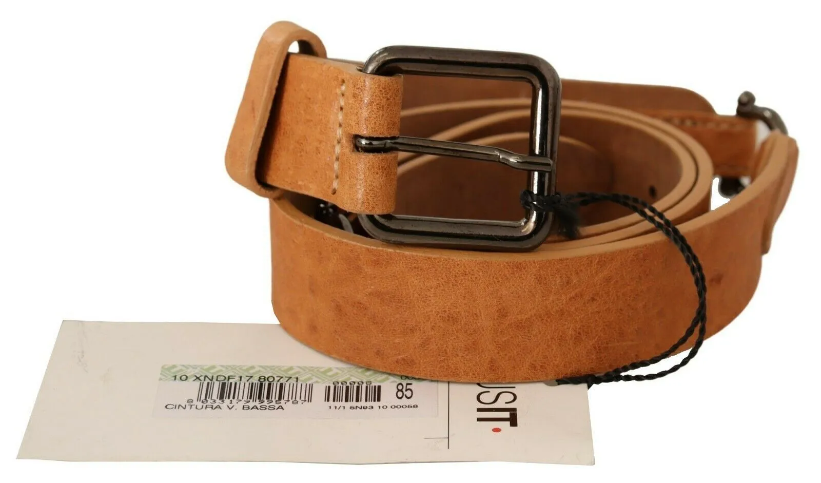 Costume National Women's Elegant Light Brown Fashion Belt with Black-Tone Buckle