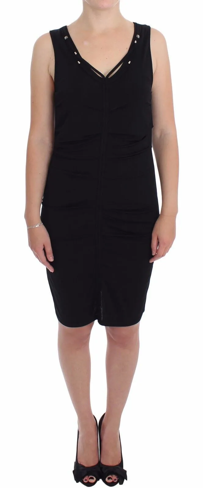 Roccobarocco Women's Elegant Black Sheath Jersey Knee-Length Dress