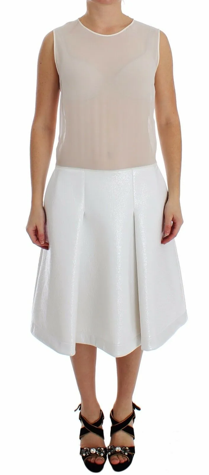 Koonhor Women's Elegant White Silk-Wool Blend Tank Dress