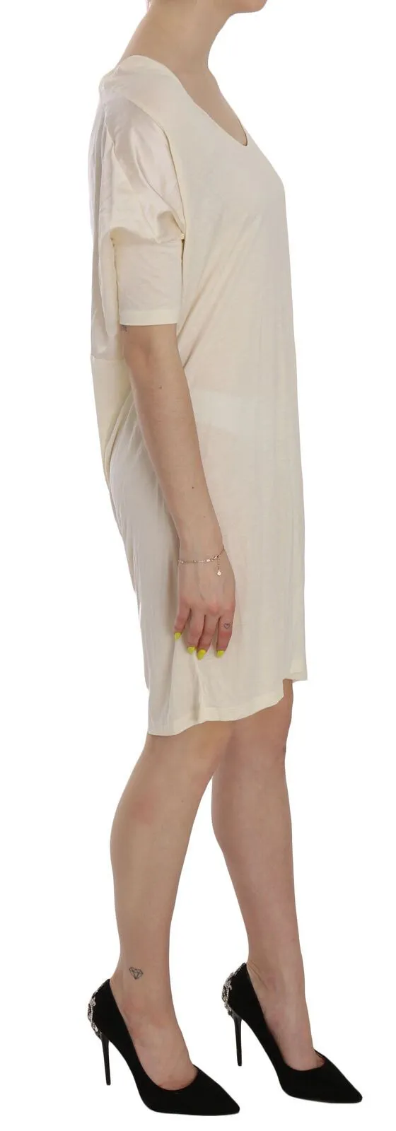 Costume National Women's Chic Cream A-Line Elbow Sleeve Dress