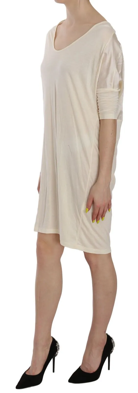 Costume National Women's Chic Cream A-Line Elbow Sleeve Dress