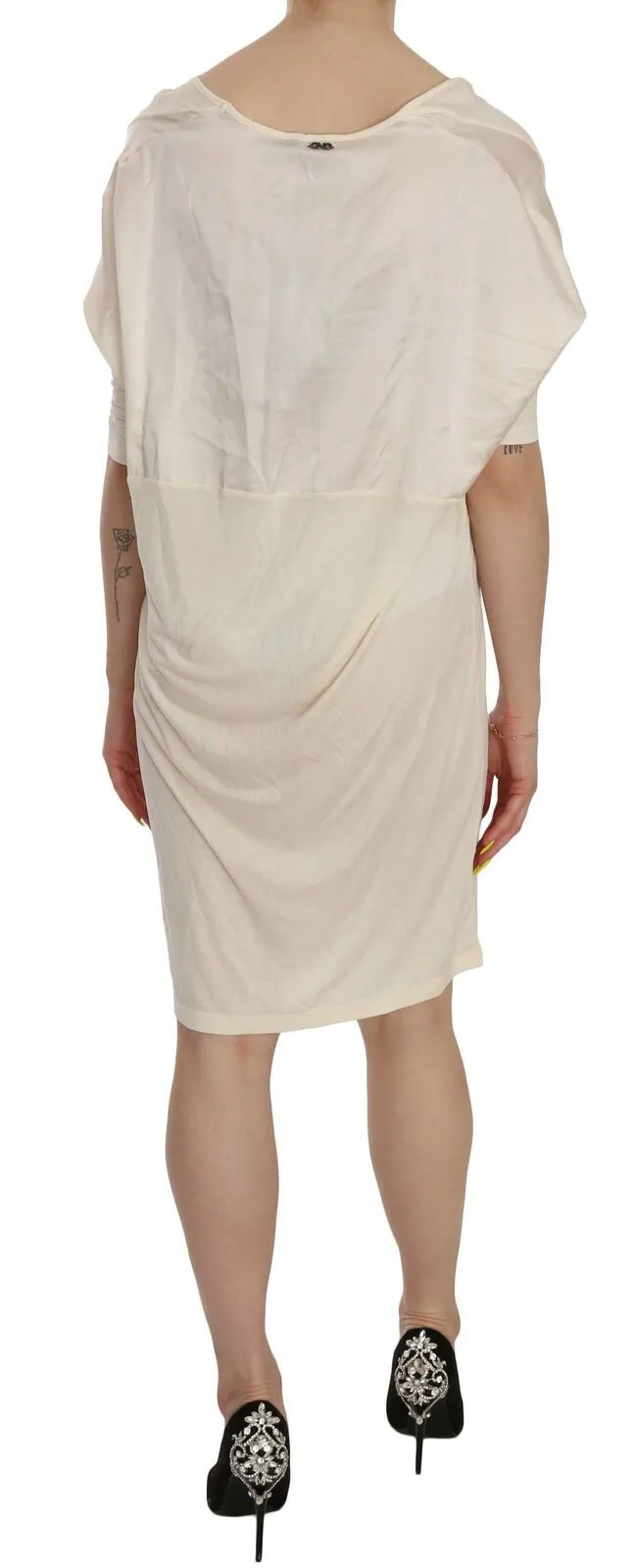 Costume National Women's Chic Cream A-Line Elbow Sleeve Dress