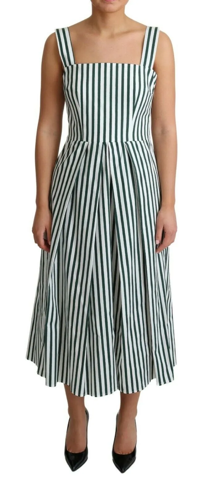 Dolce & Gabbana Women's Chic Sleeveless A-Line Dress in White & Green