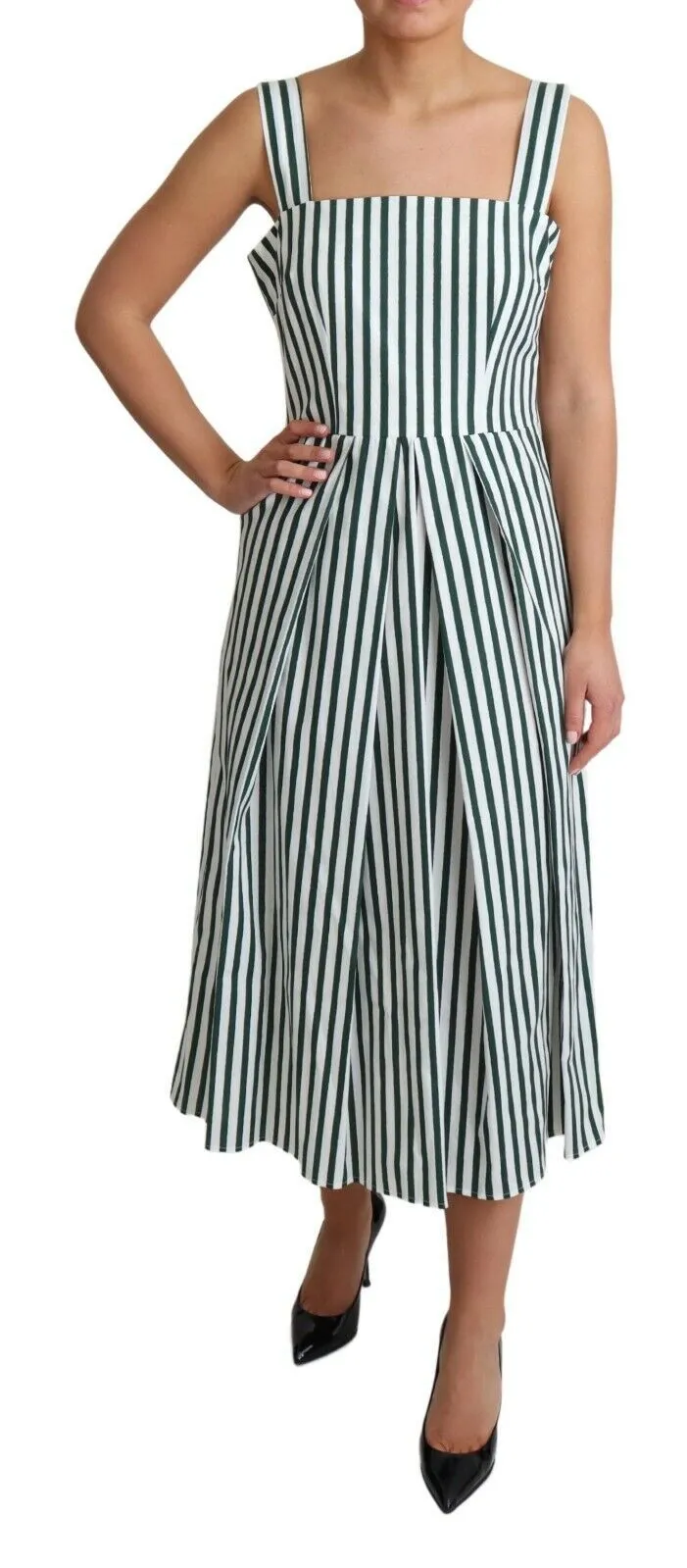 Dolce & Gabbana Women's Chic Sleeveless A-Line Dress in White & Green