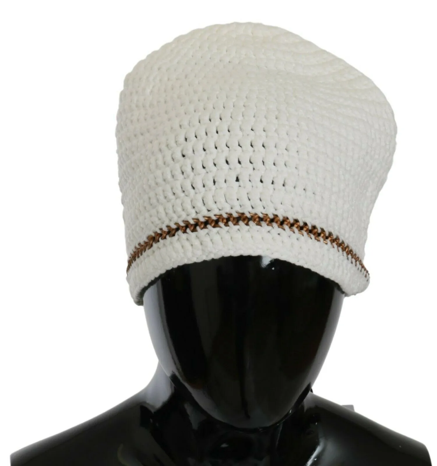Ermanno Scervino Women's Chic White Beanie with Metal Chain Detail