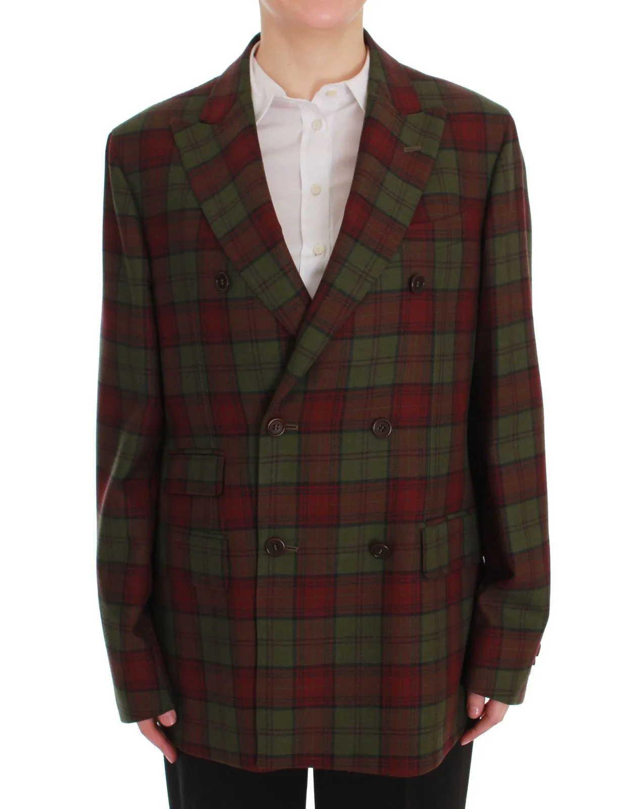 BENCIVENGA Women's Elegant Checkered Double-Breasted Wool Blazer