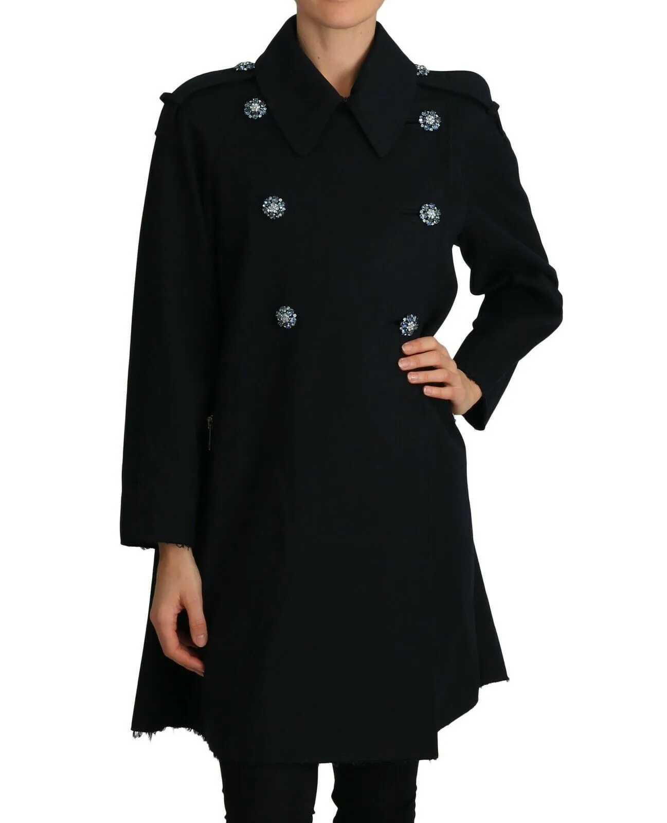 Dolce & Gabbana Women's Elegant Black Double-Breasted Crystal Trench