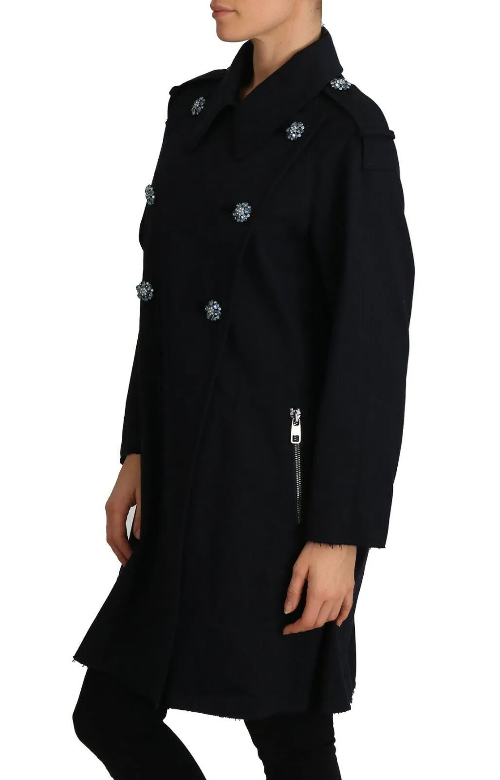 Dolce & Gabbana Women's Elegant Black Double-Breasted Crystal Trench