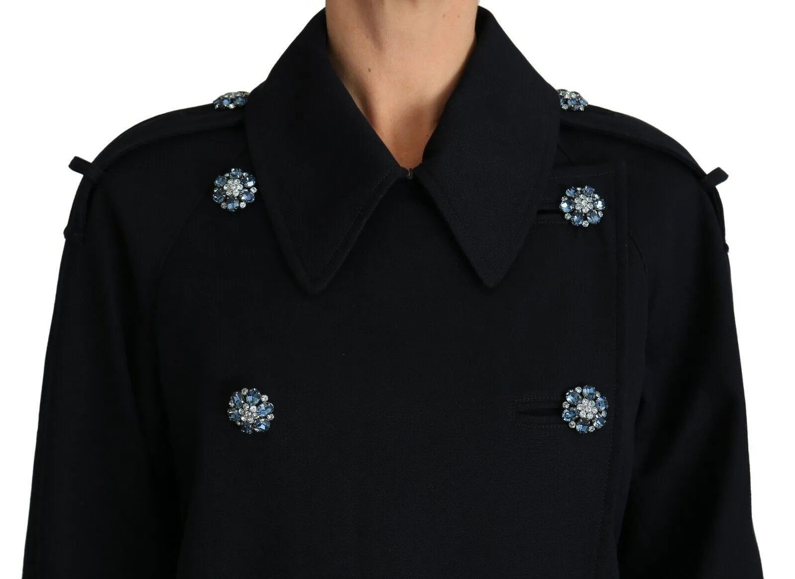 Dolce & Gabbana Women's Elegant Black Double-Breasted Crystal Trench