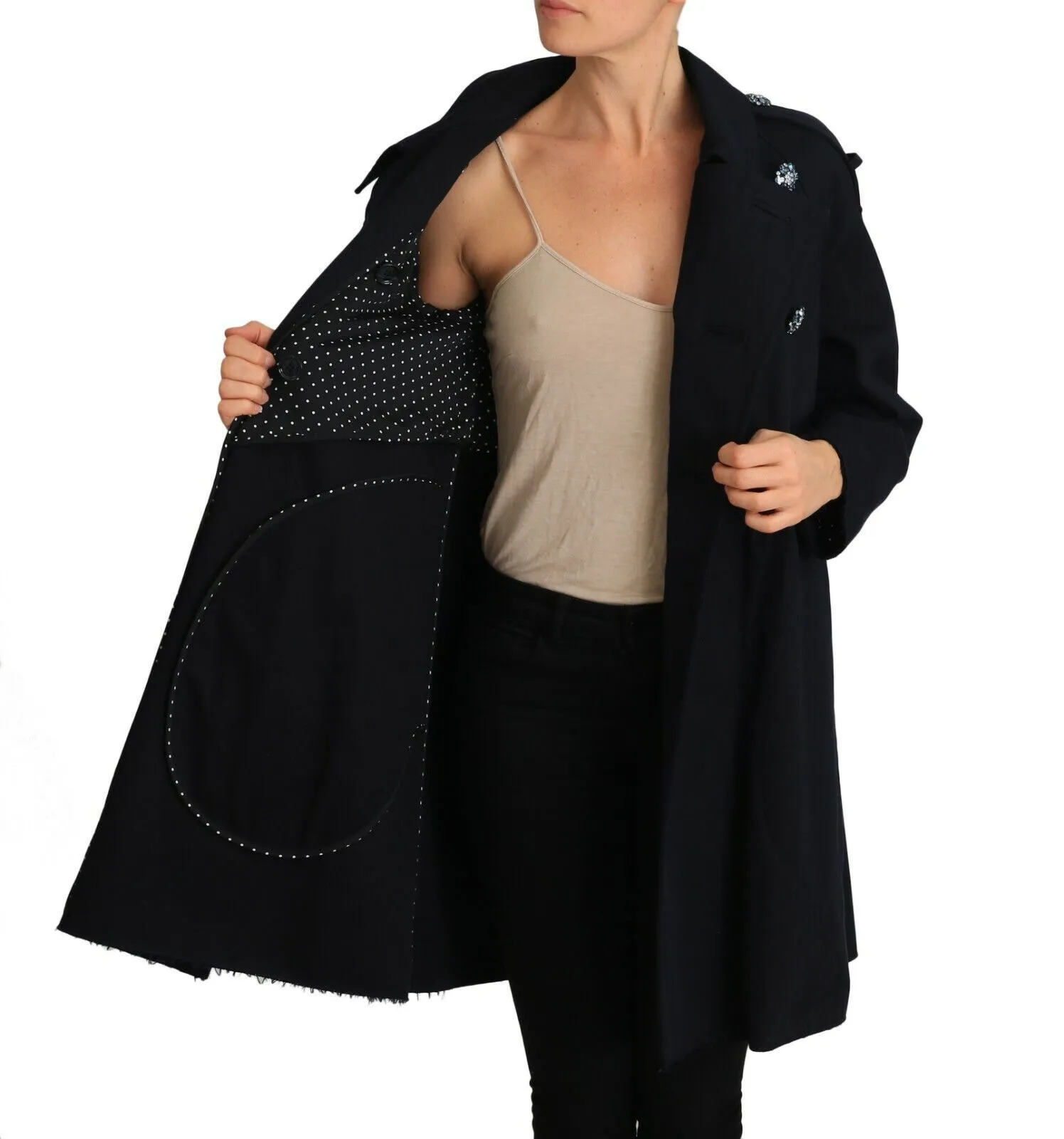 Dolce & Gabbana Women's Elegant Black Double-Breasted Crystal Trench
