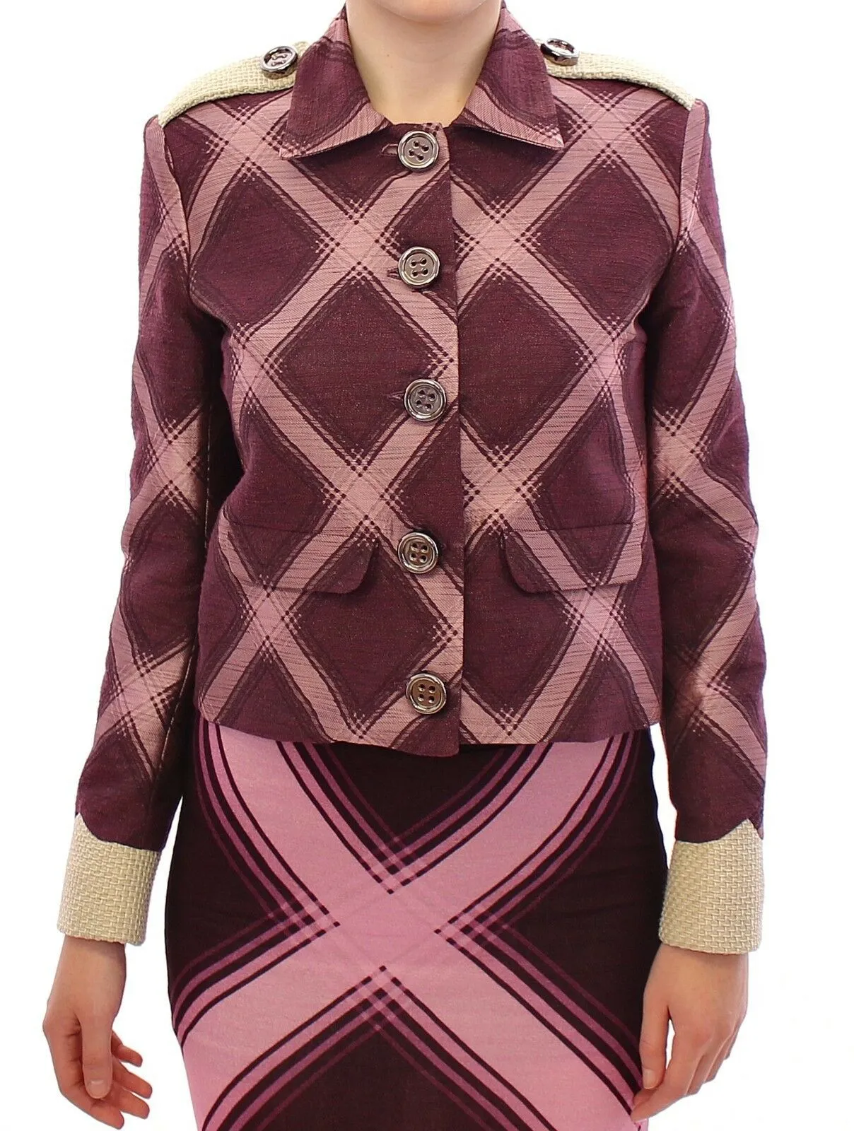 House of Holland Women's Elegant Multicolor Check Print Jacket