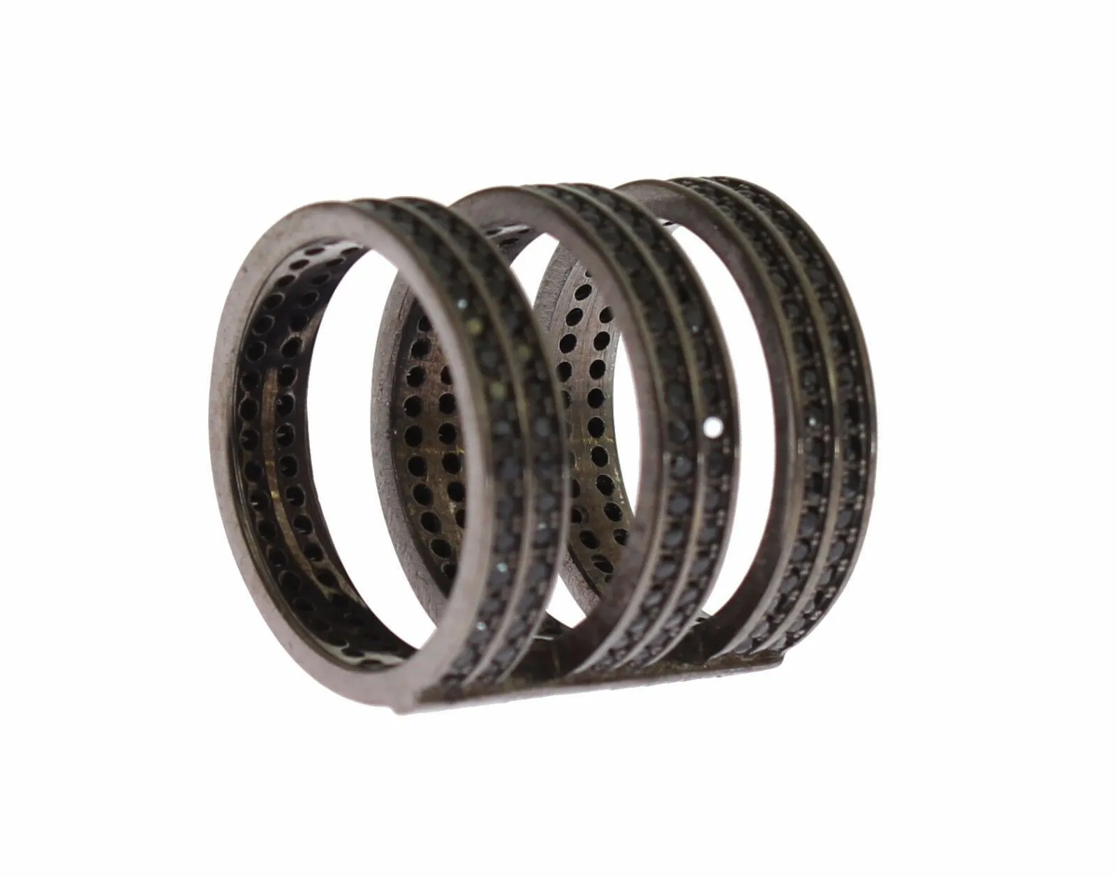 Nialaya Women's Chic Black Crystal Sterling Silver Ring