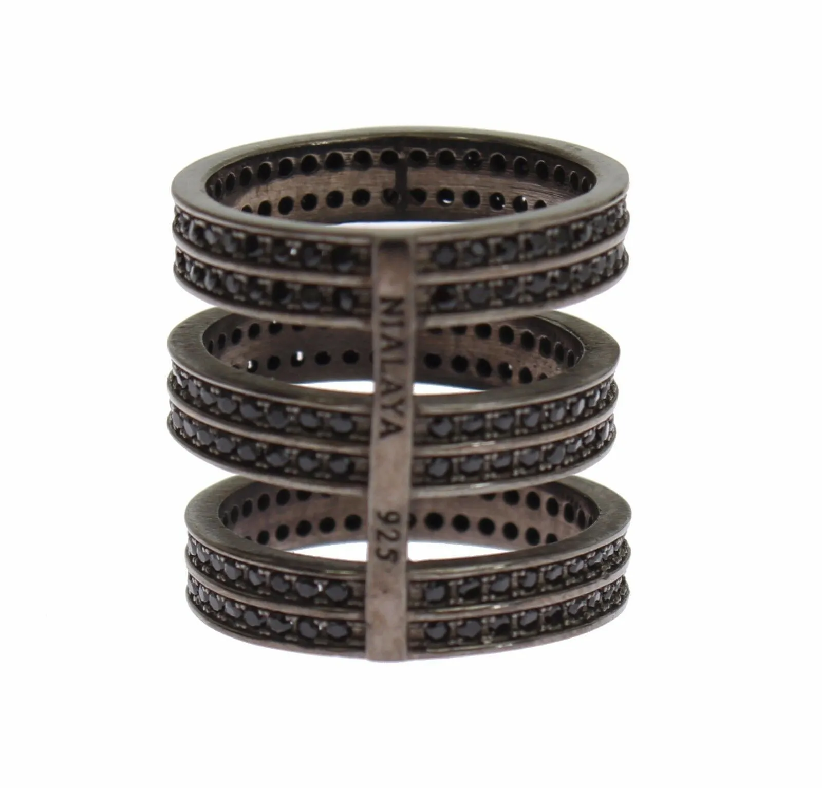 Nialaya Women's Chic Black Crystal Sterling Silver Ring