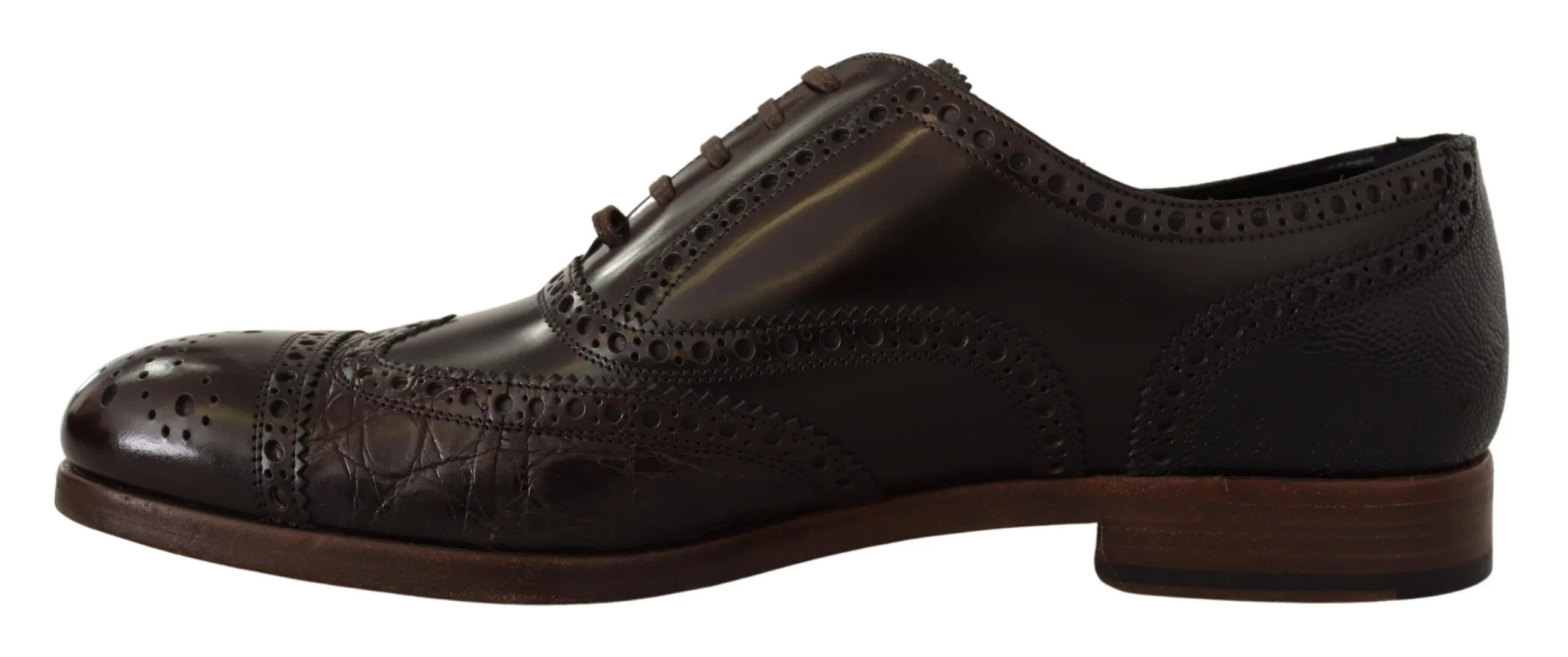 Dolce & Gabbana Men's Elegant Brown Leather Derby Brogue Formal Shoes
