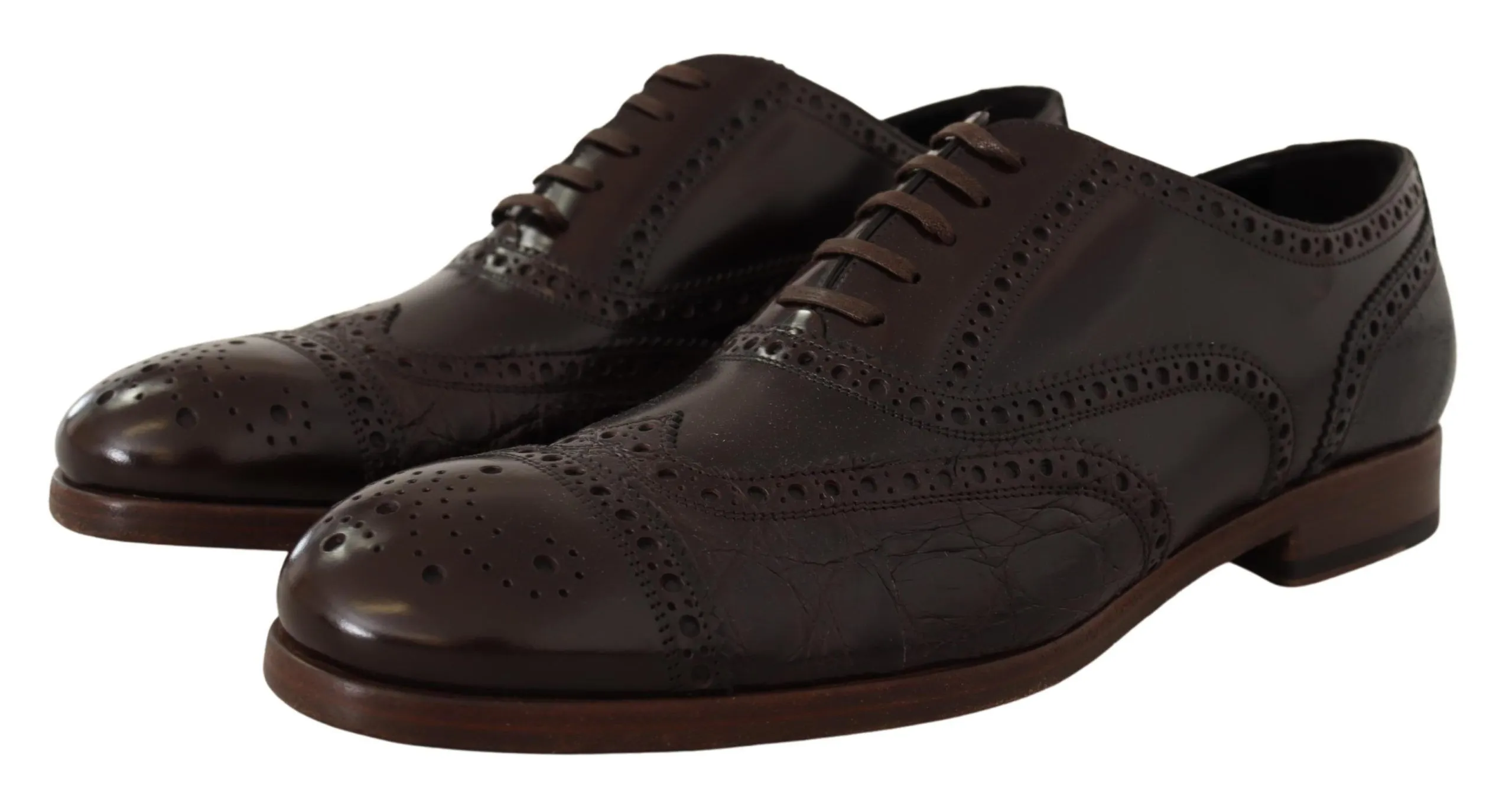 Dolce & Gabbana Men's Elegant Brown Leather Derby Brogue Formal Shoes