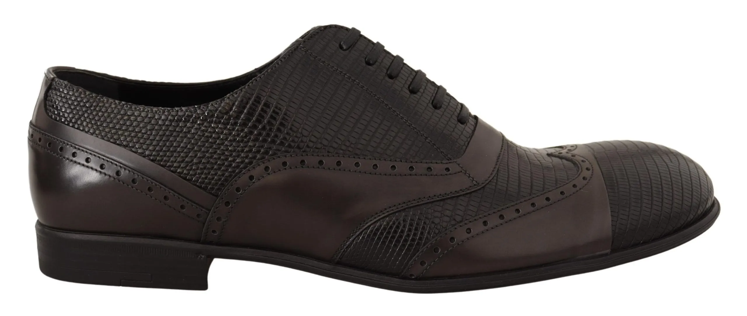 Dolce & Gabbana Men's Elegant Brown Lizard Leather Oxford Shoes