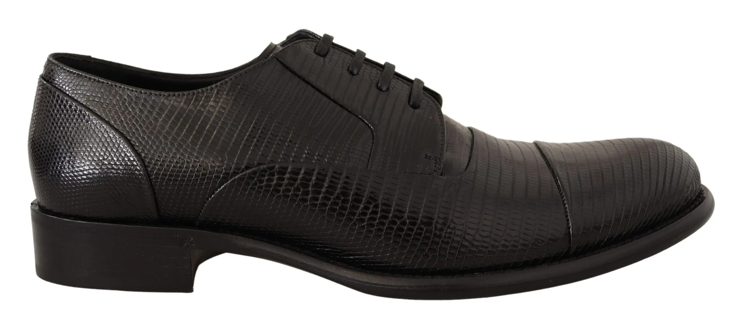 Dolce & Gabbana Men's Elegant Black Lizard Skin Derby Shoes